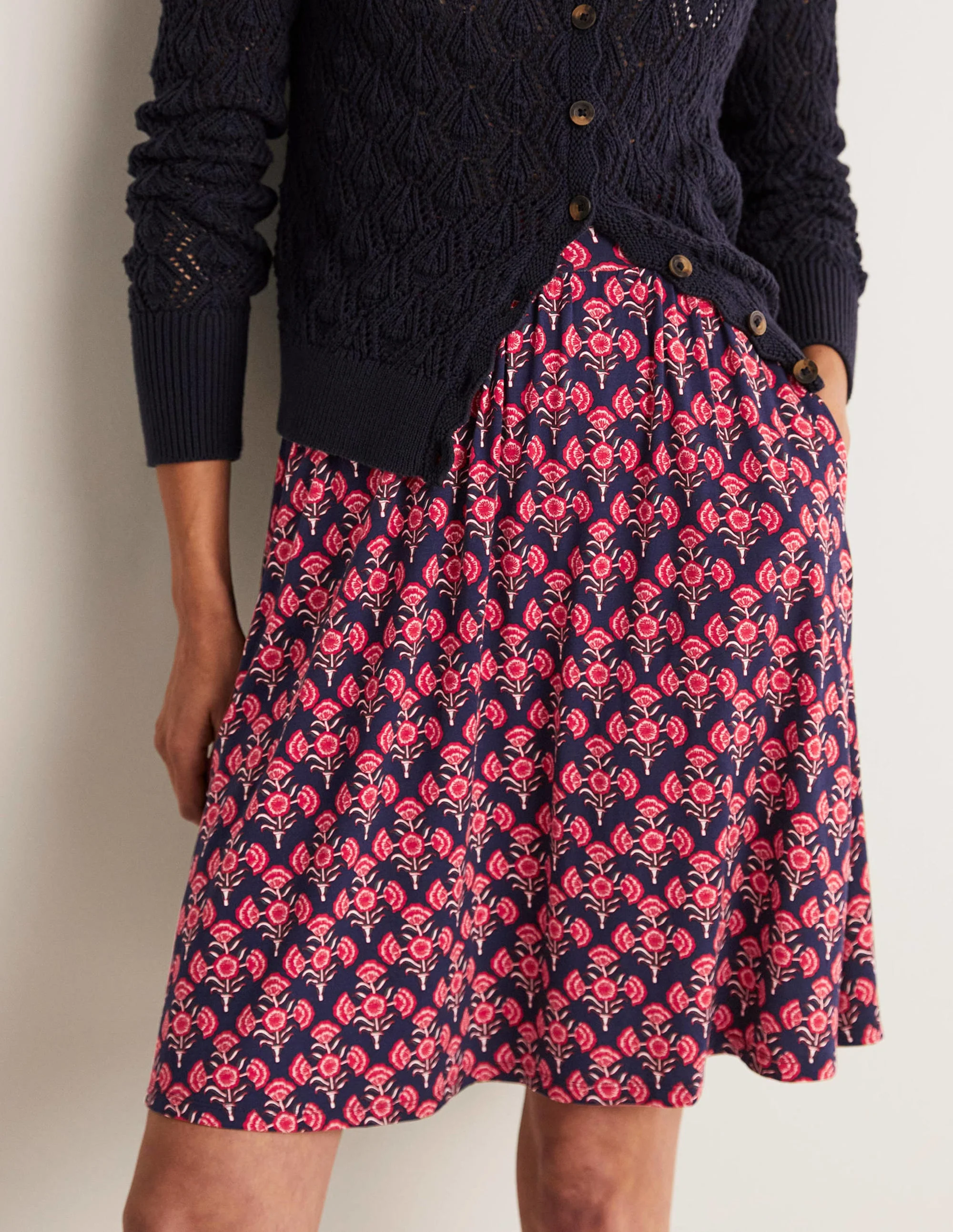 Pull On Jersey Mini Skirt-French Navy, Poppy Geo - Image 8