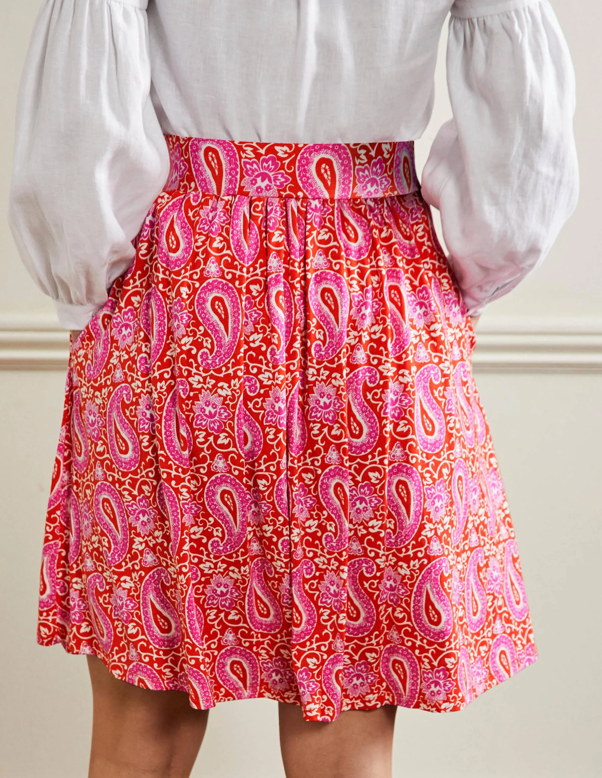 Pull On Jersey Mini Skirt-Papaya, Enchanting Paisley - Image 3