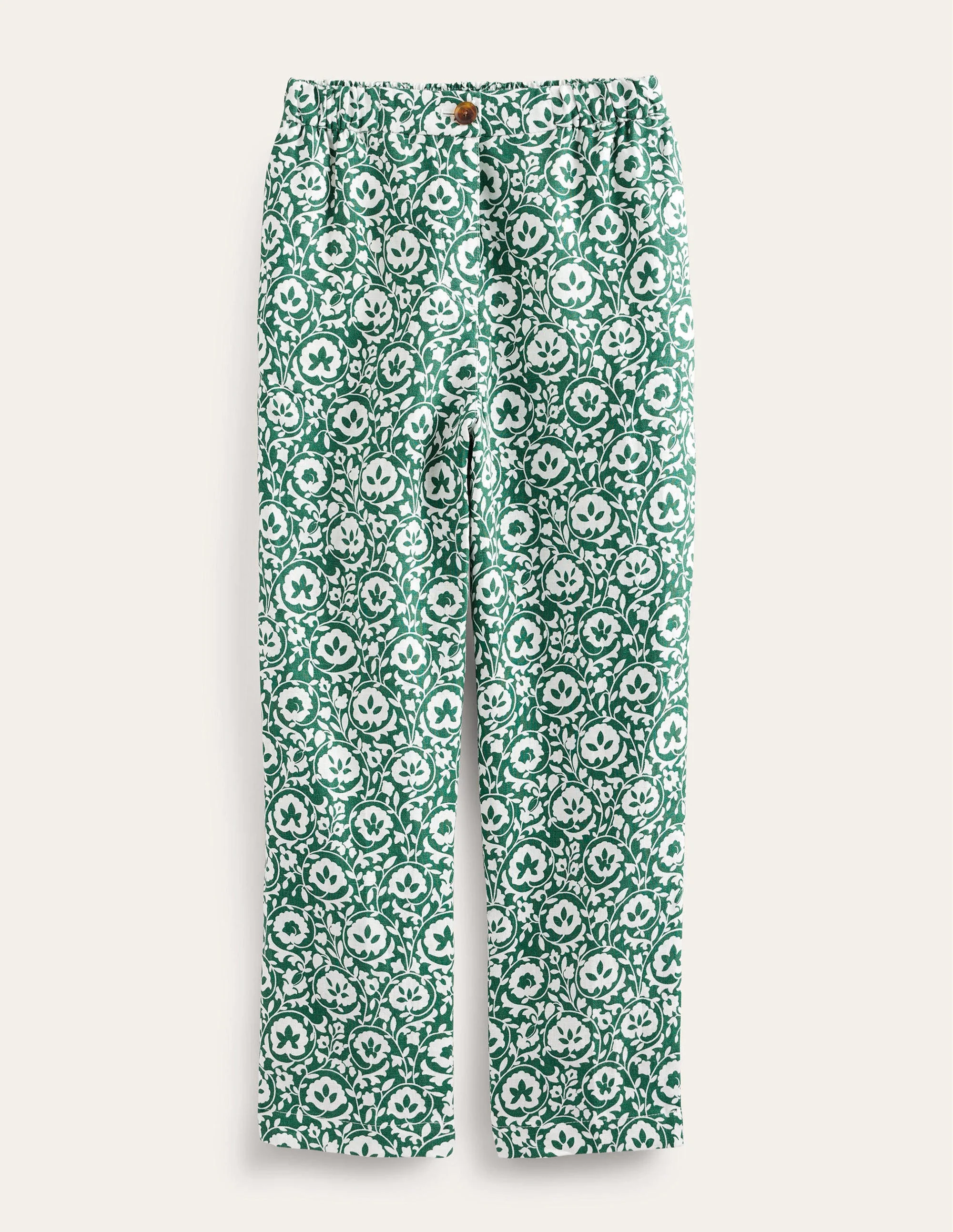 Pull-on Linen Pants-Green, Enchanting Bloom - Image 6