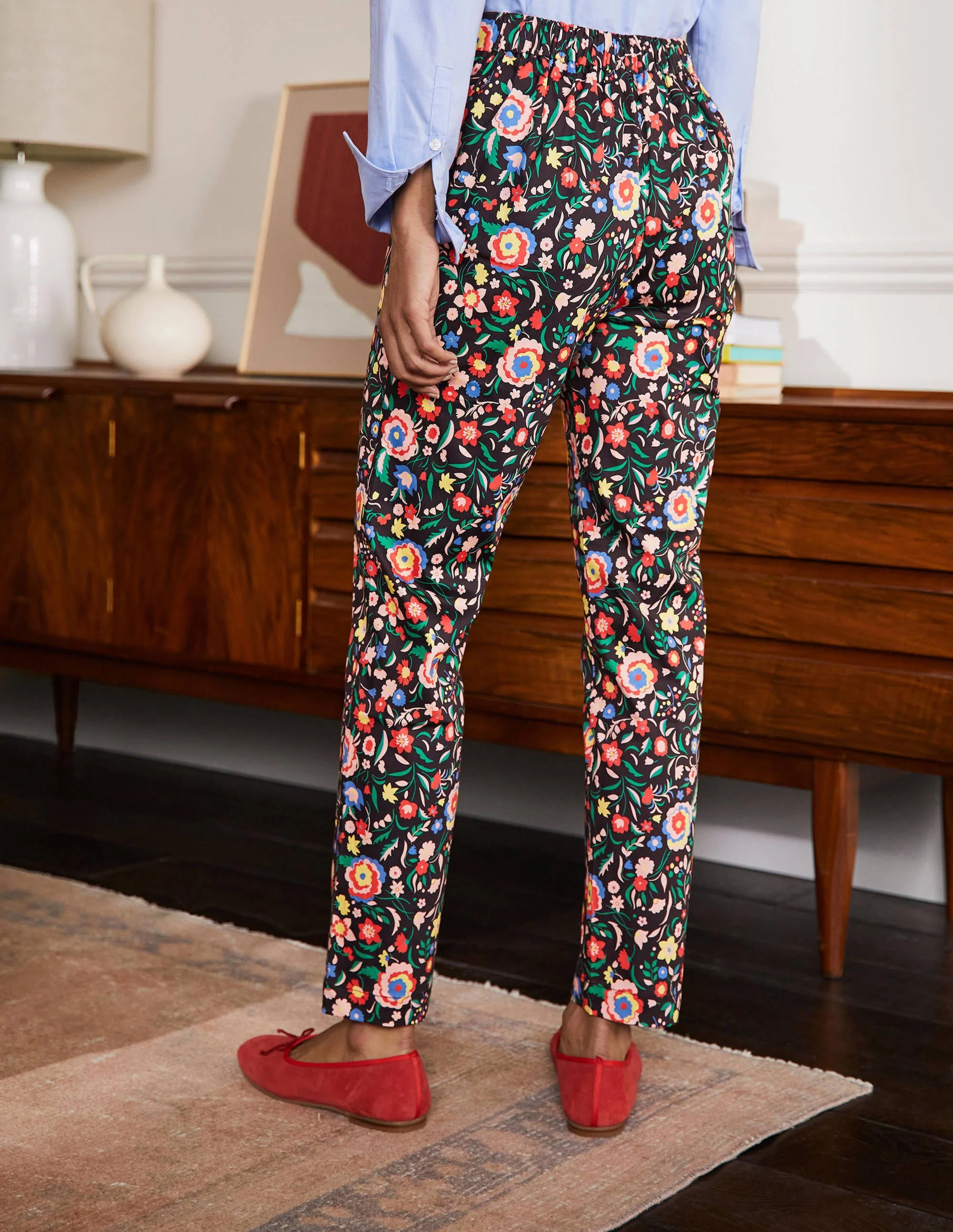 Pull On Pants-Black, Rainbow Floral Large - Image 2