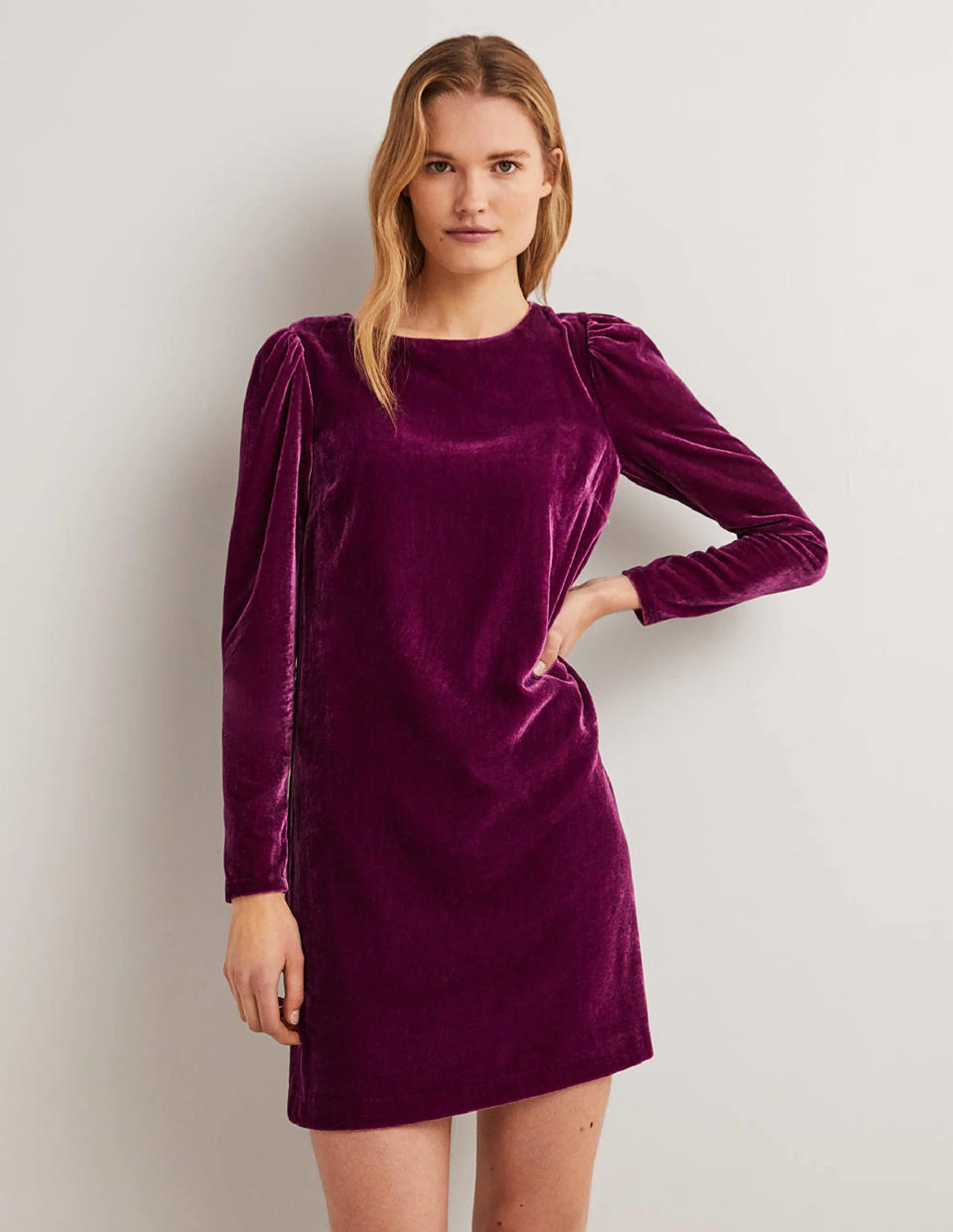 Purple Velvet Open Back Mini Dress-Mulled Wine - Image 4