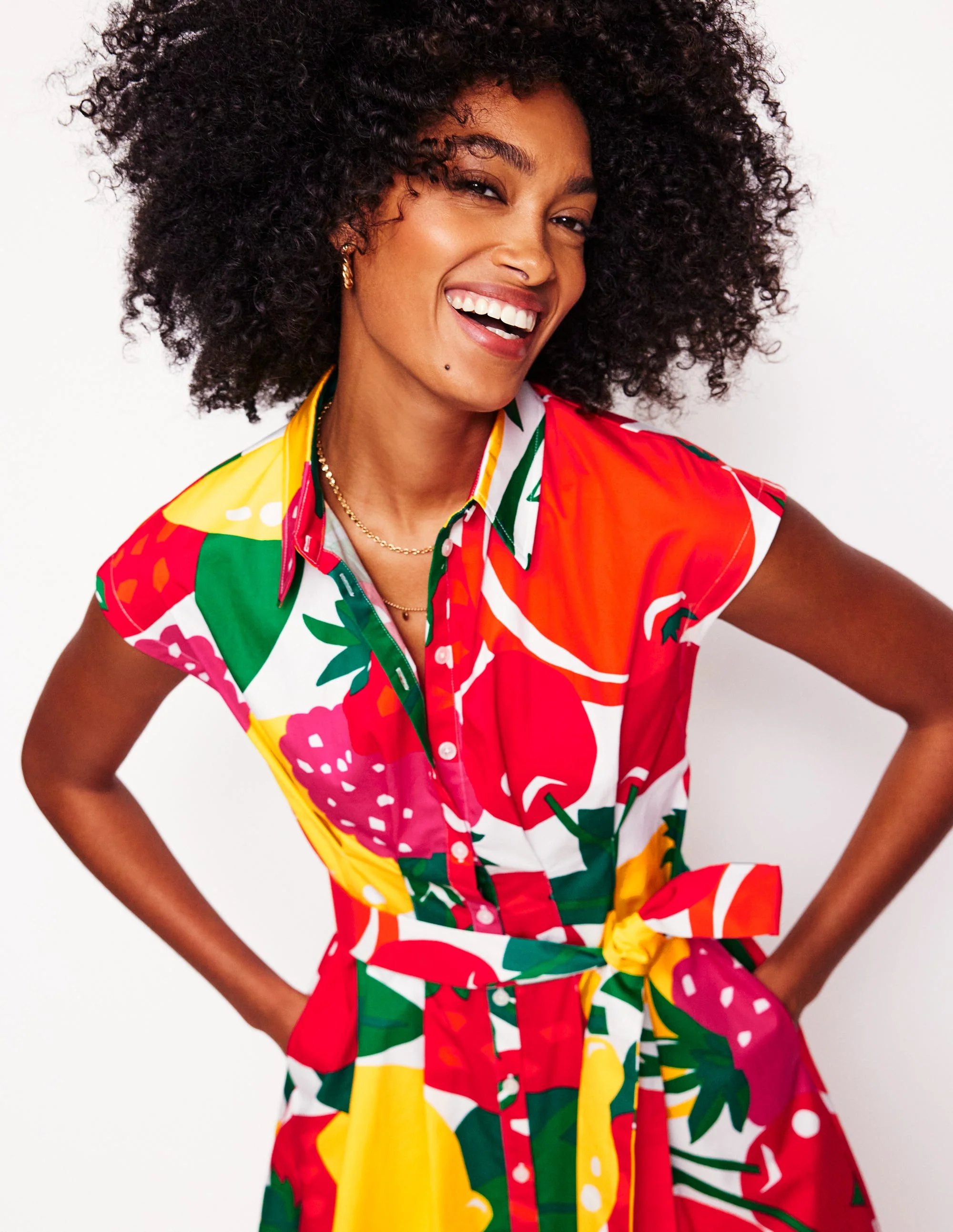 Rachel Cotton Midi Shirt Dress-Multi, Summer Fruits - Image 2