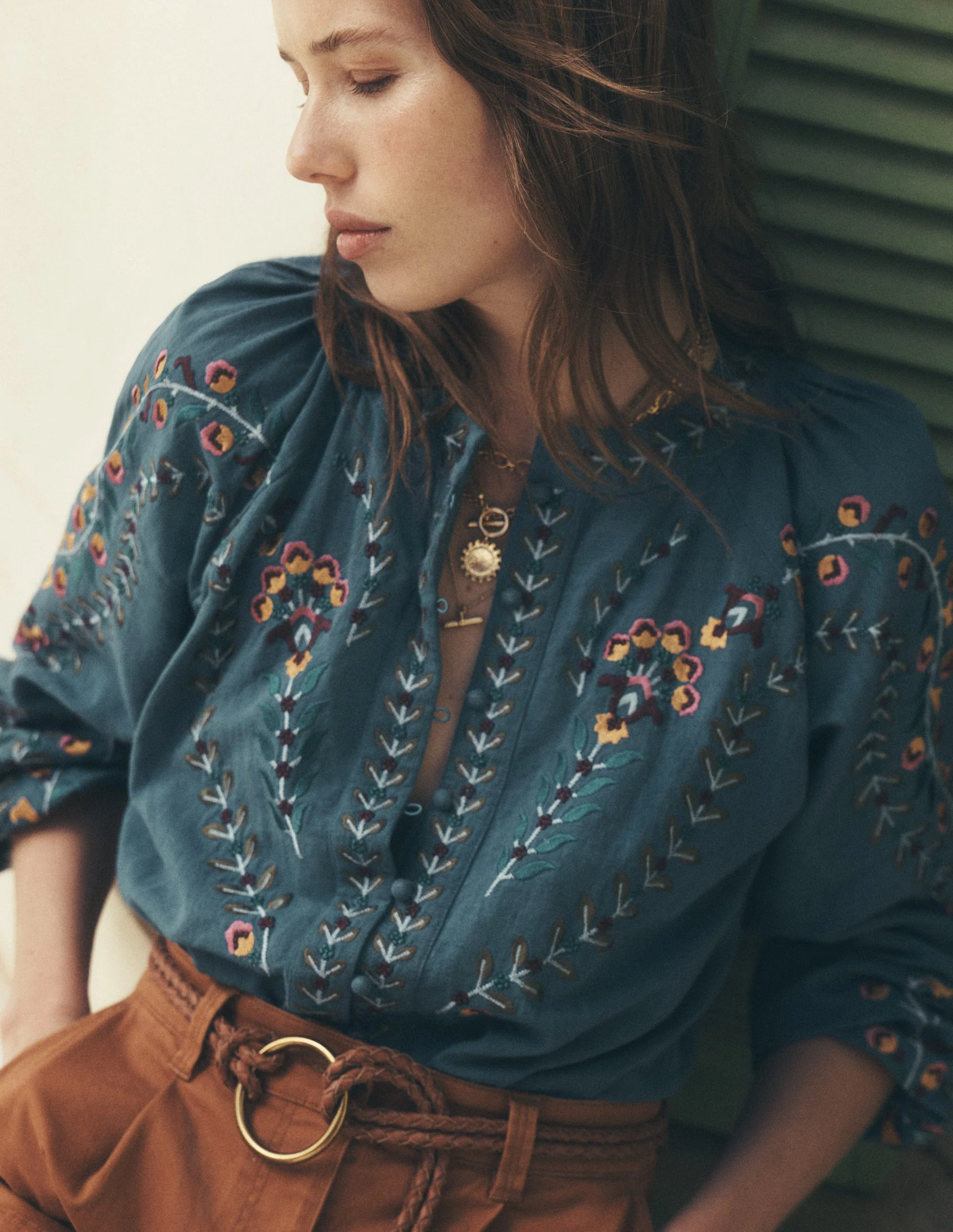 Raglan Embroidered Top-Mid Blue - Image 7