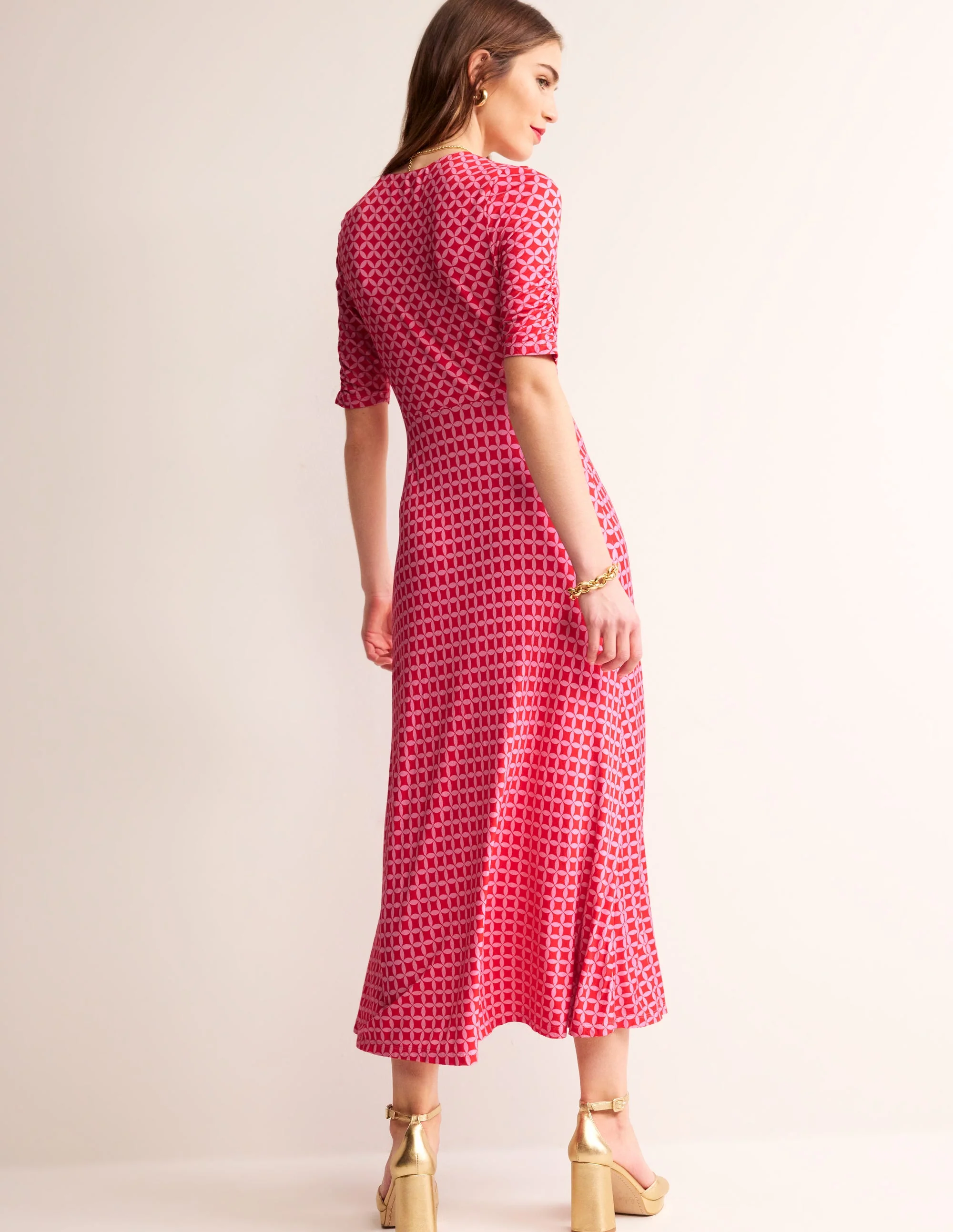 Rebecca Jersey Midi Tea Dress-Flame Scarlet, Diamond Terrace - Image 4