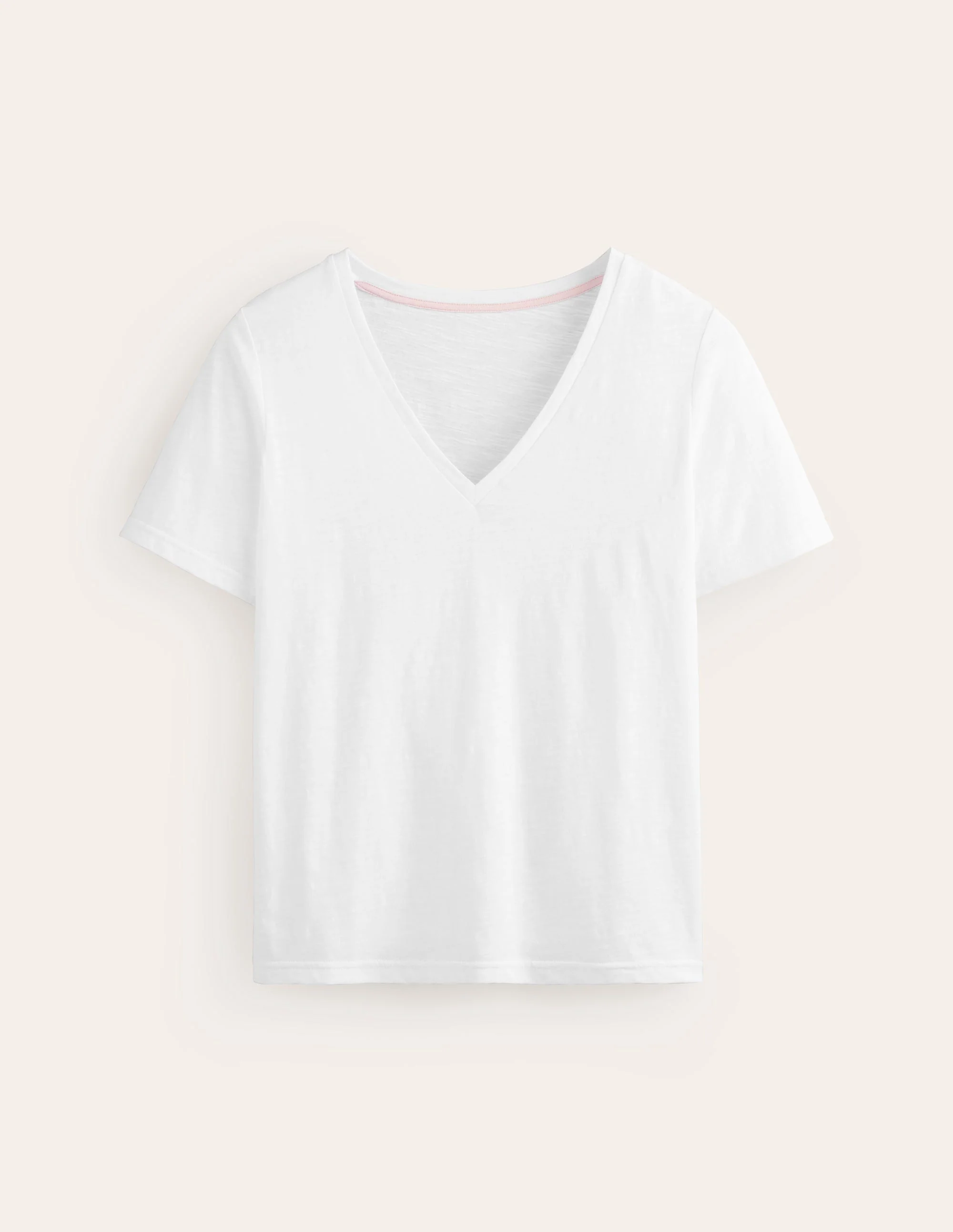 Regular V-Neck Slub T-shirt-White - Image 5