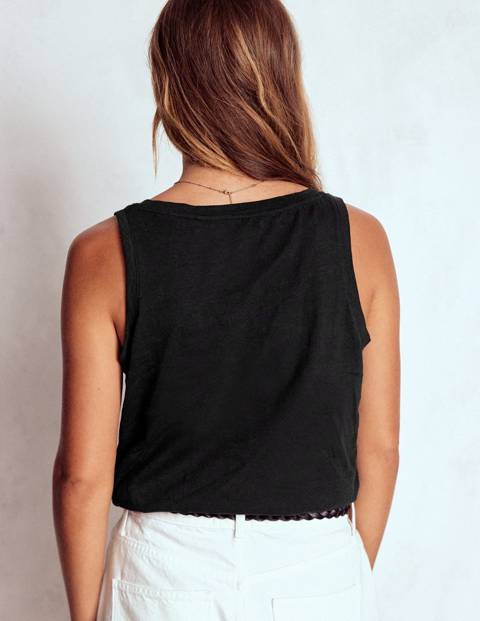 Regular V-Neck Slub Tank-Black - Image 3