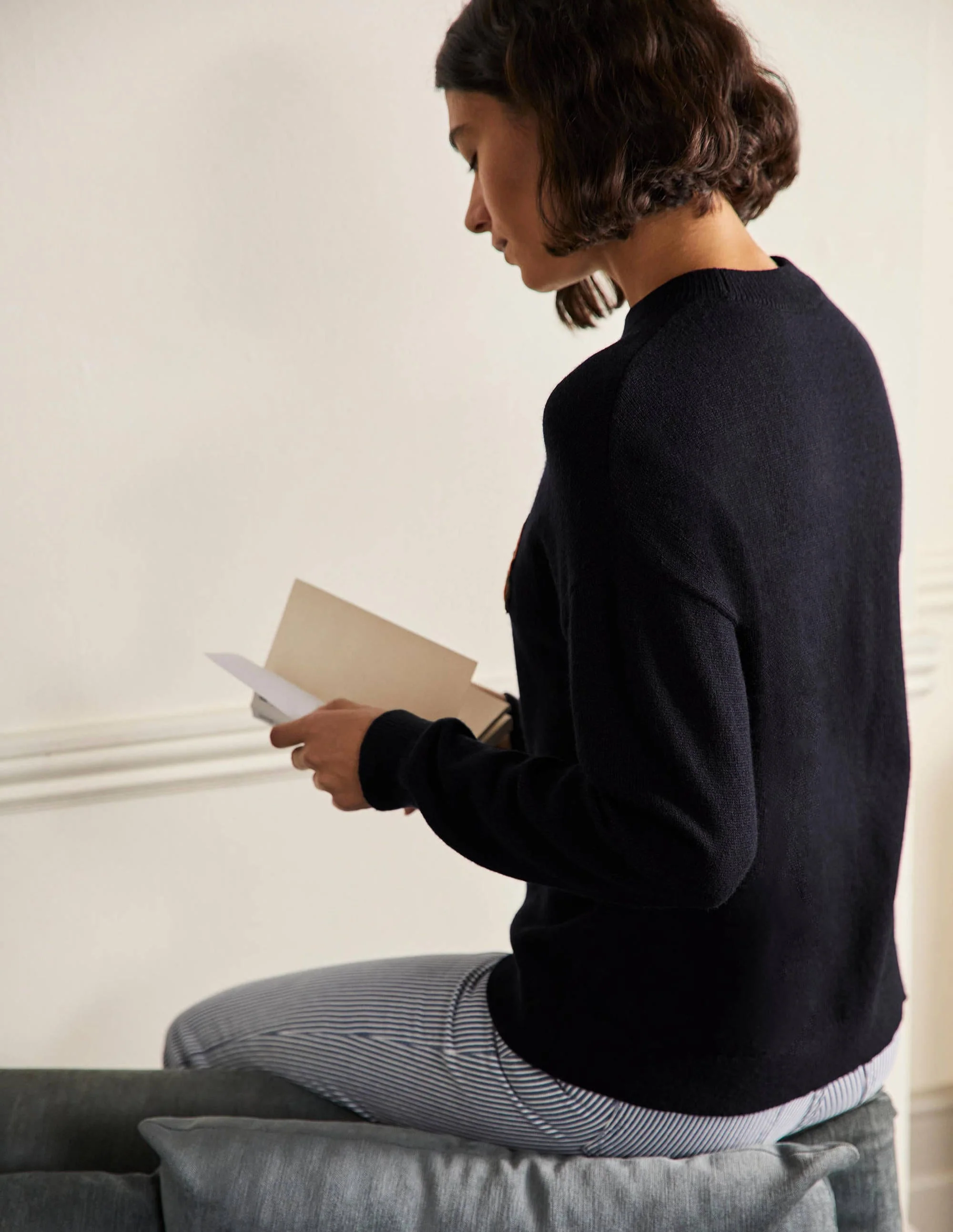 Relaxed Embroidered Sweater-Navy, Highland Cow - Image 3