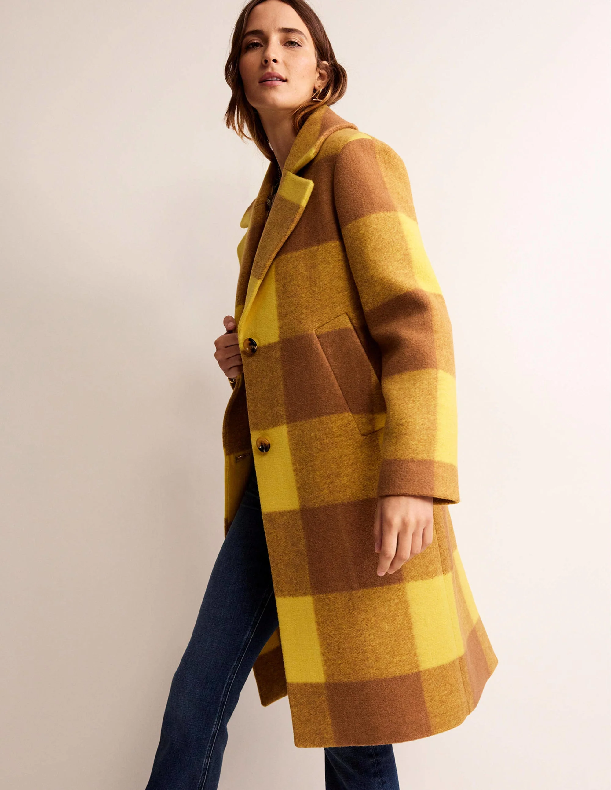 Relaxed-Fit Checked Coat-Yellow Check - Image 4