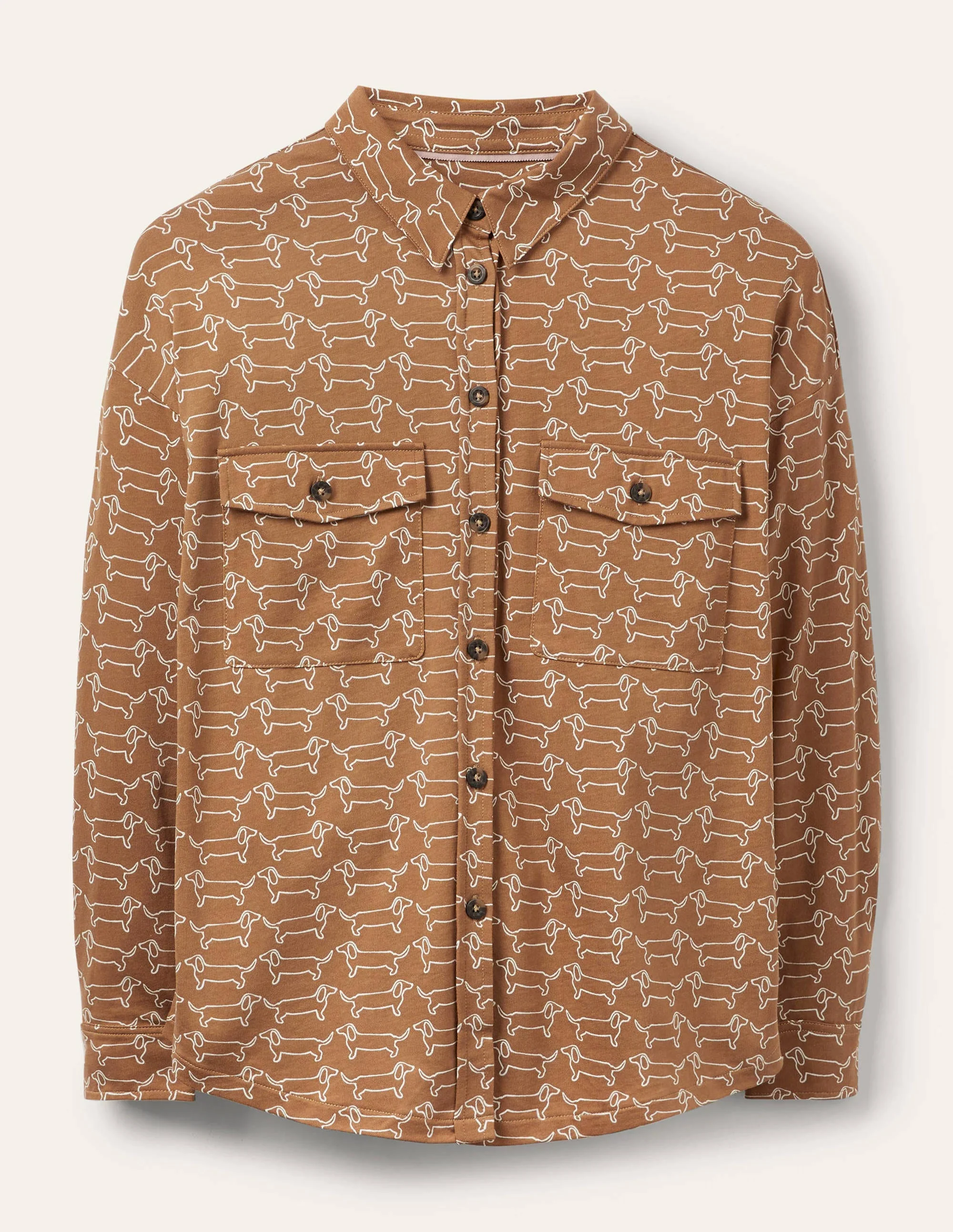 Relaxed Jersey Shirt-Camel/ Ivory Dachshund - Image 6