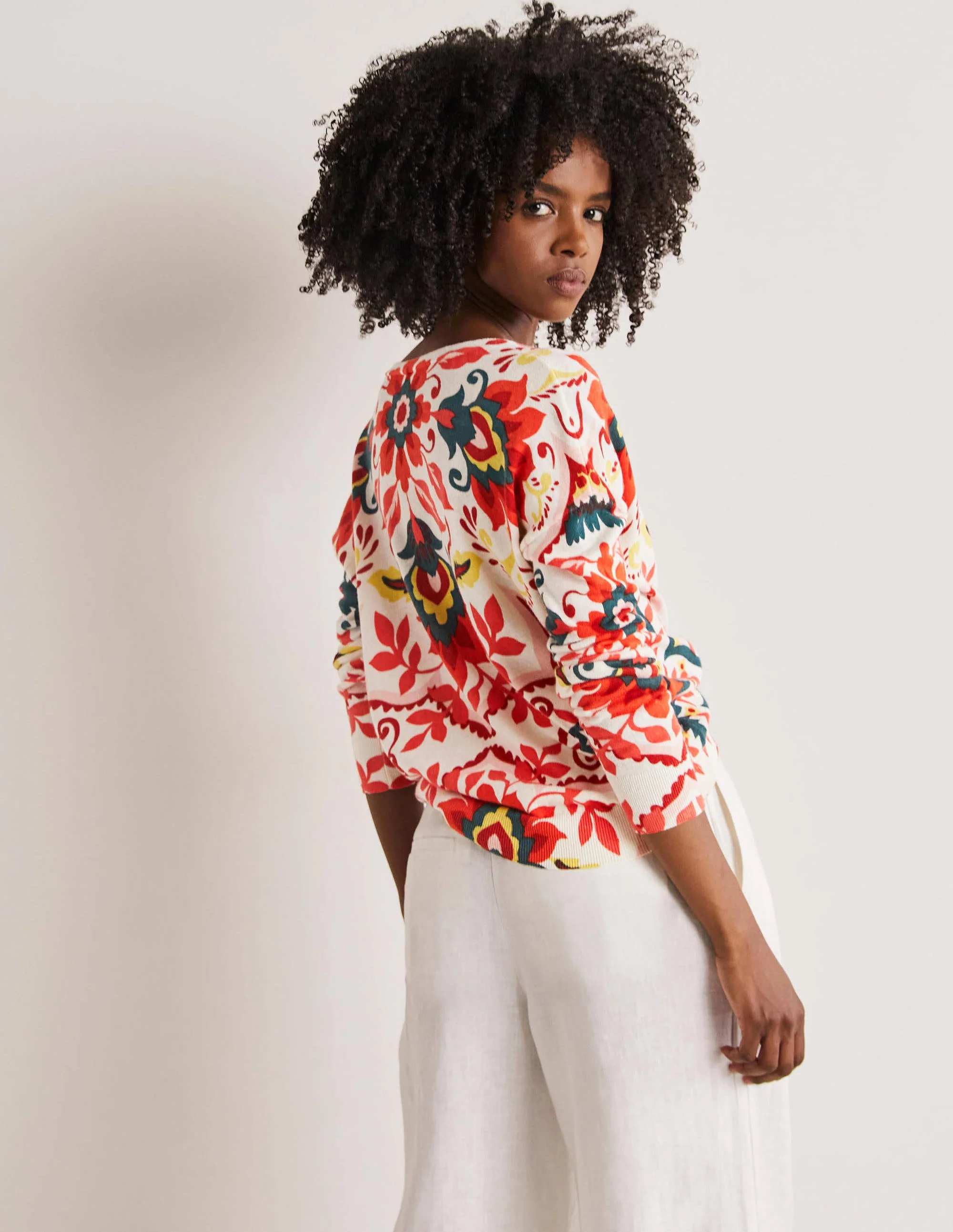Relaxed Printed V-neck Sweater-Multi, Moroccan Bloom - Image 3