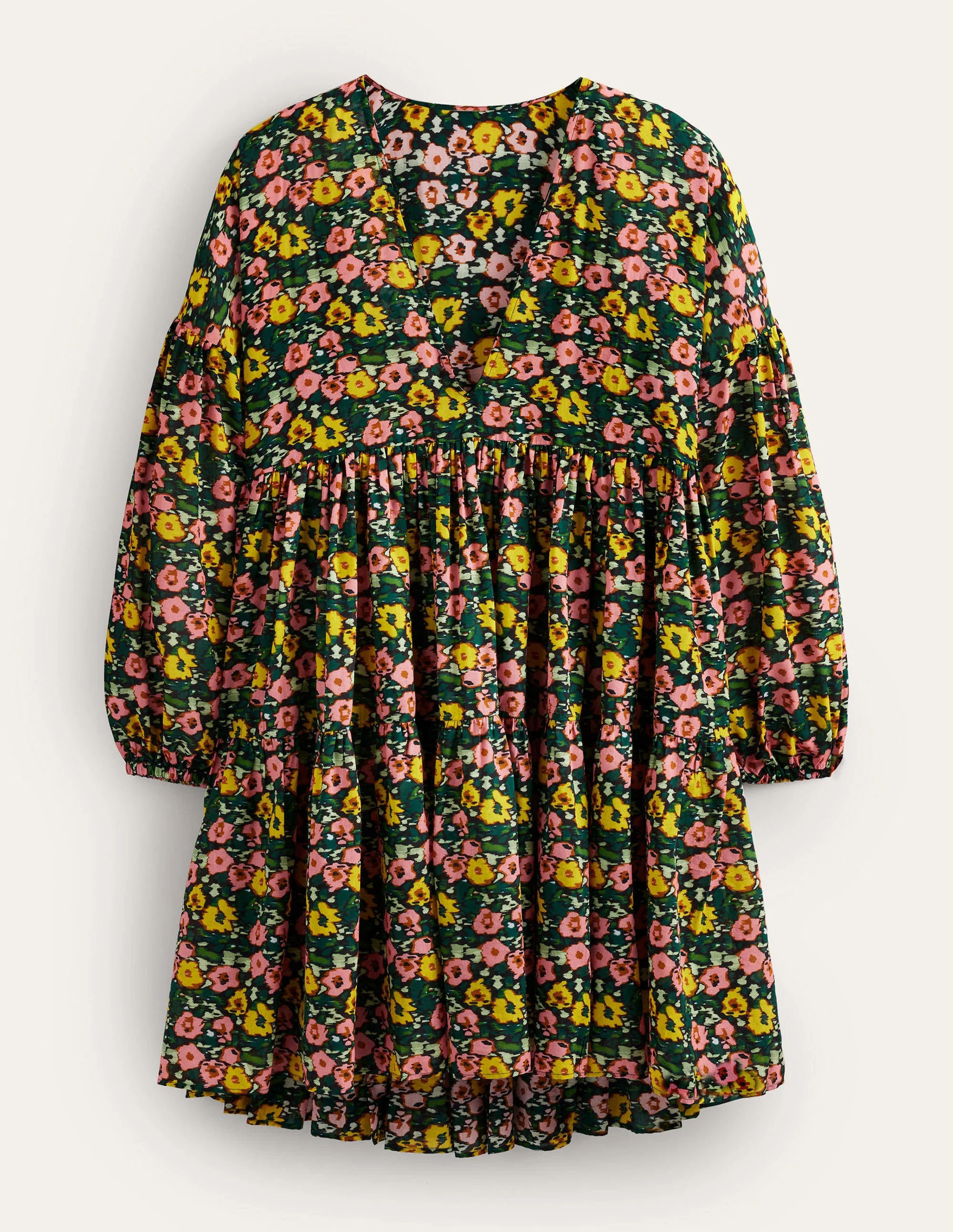 Relaxed Tiered Beach Dress-Emerald Night, Abstract Poppy - Image 6