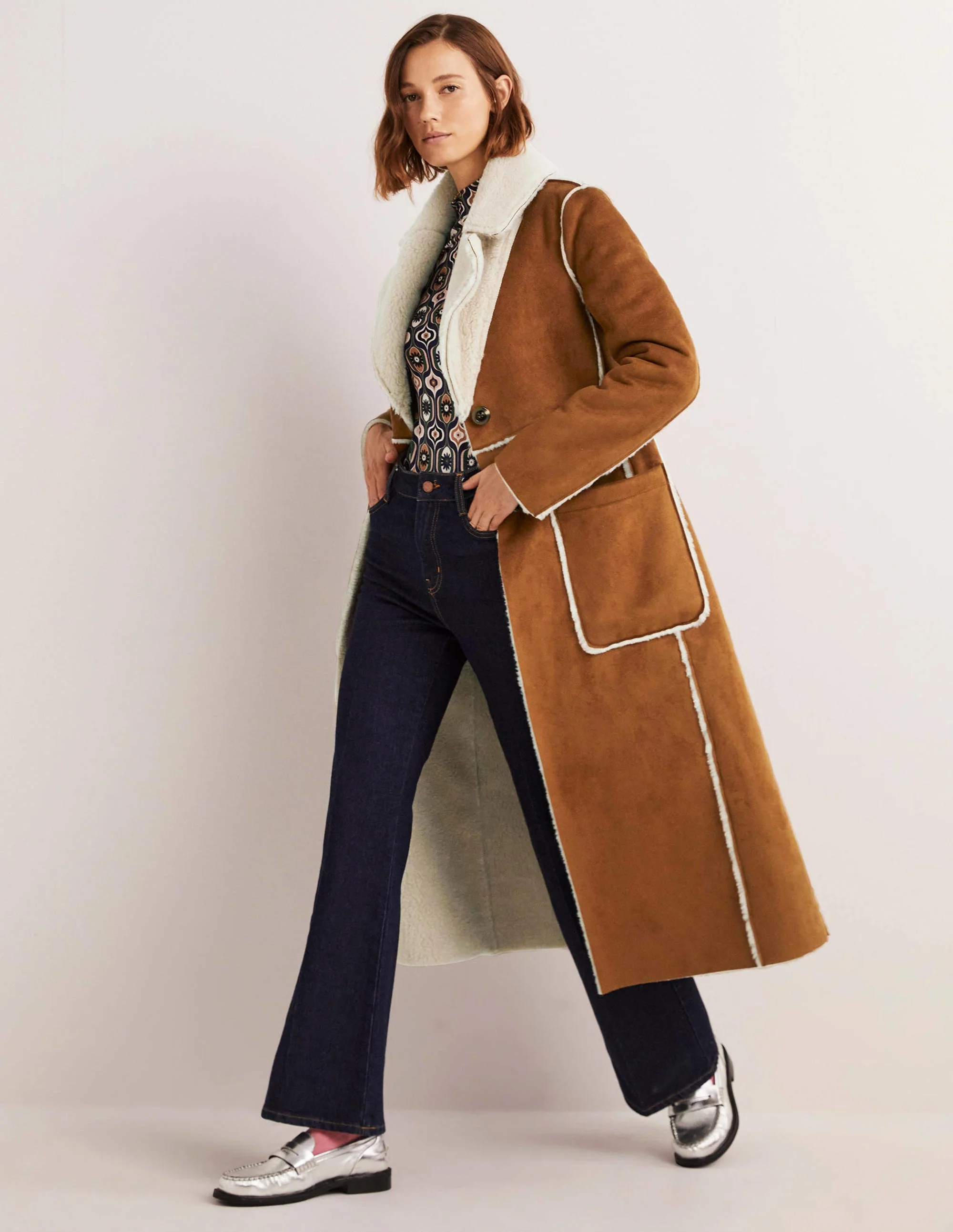 Reversible Faux-Shearling Coat-Hazel - Image 4