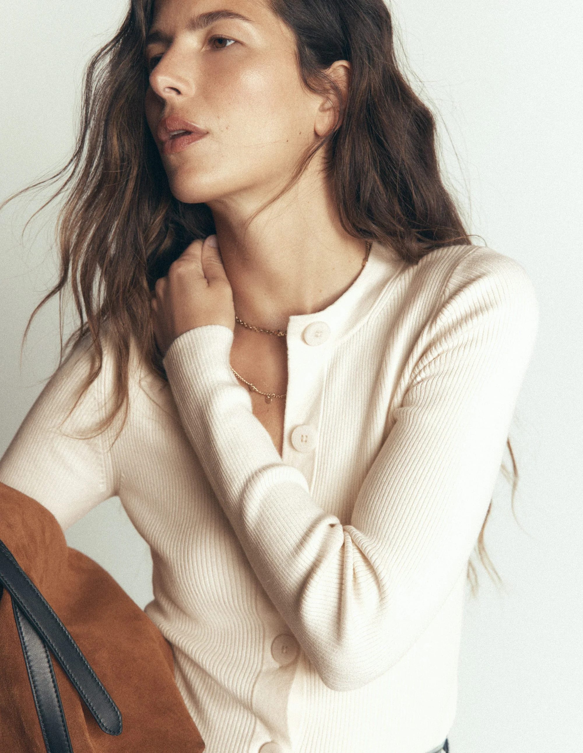 Rhianne Cotton Rib Cardigan-Ivory - Image 5