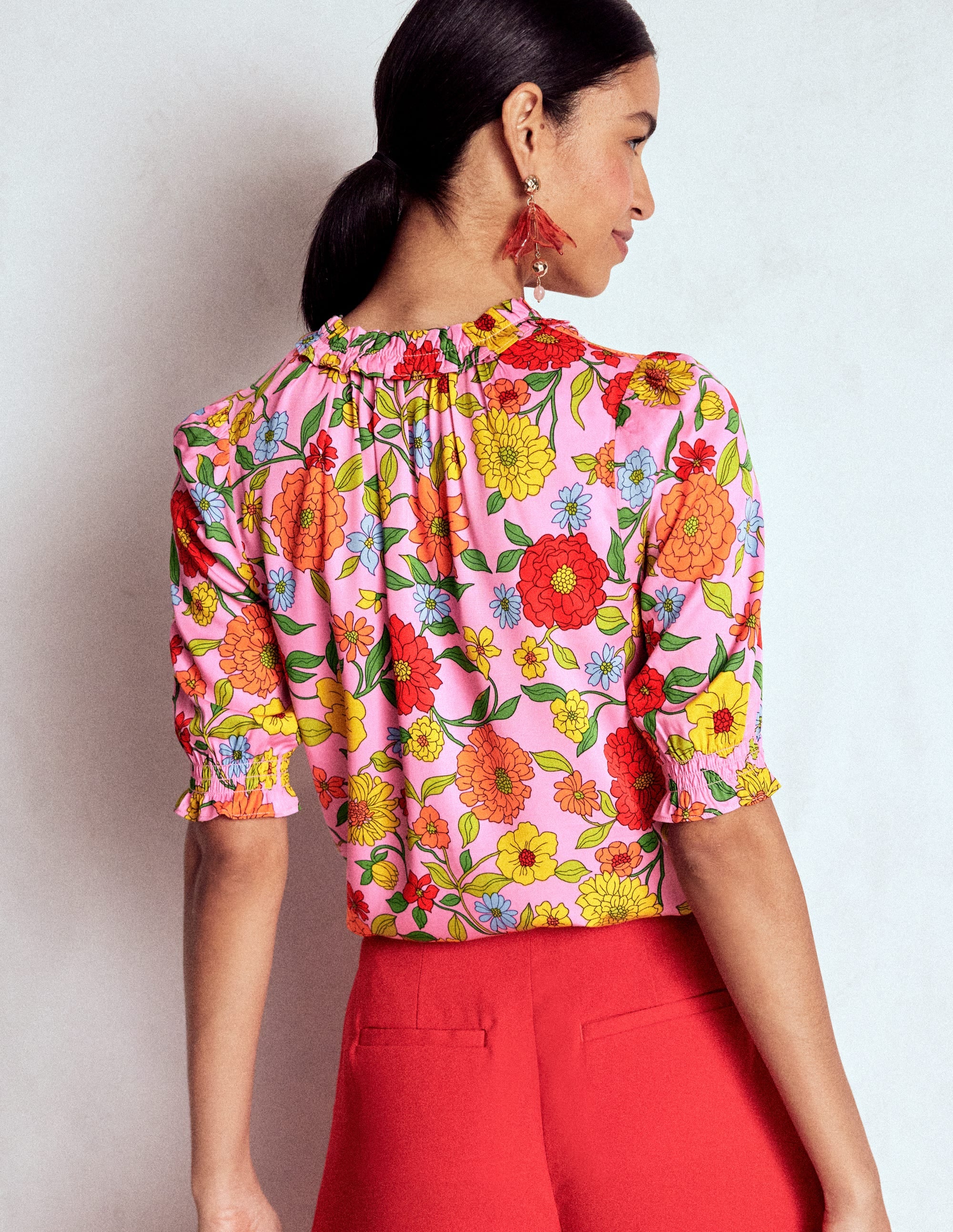 Ria Short Sleeve Top-Rose Bloom, Dahlia Trial - Image 3