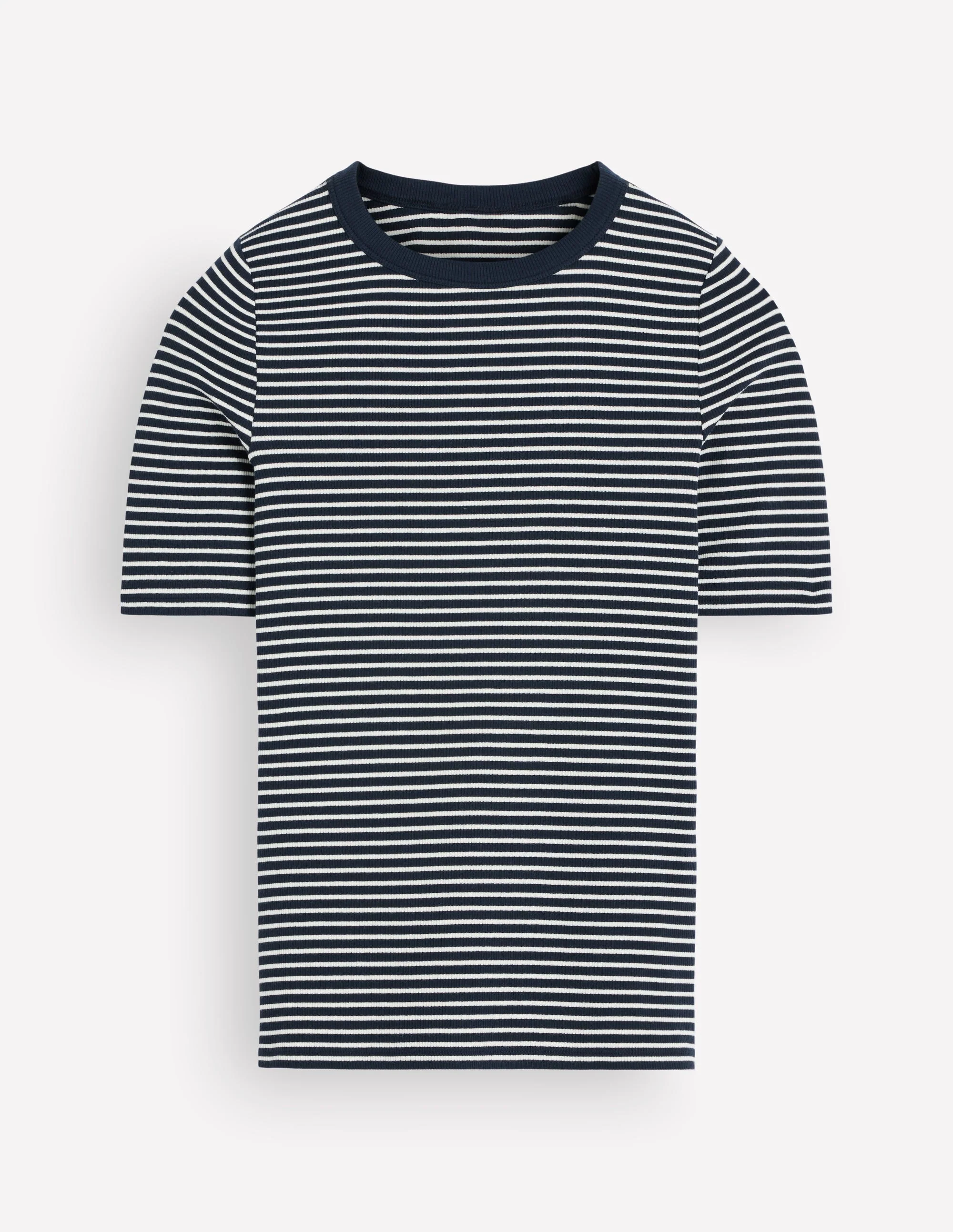 Ribbed Cotton T-Shirt-Navy & Ivory Stripe - Image 7