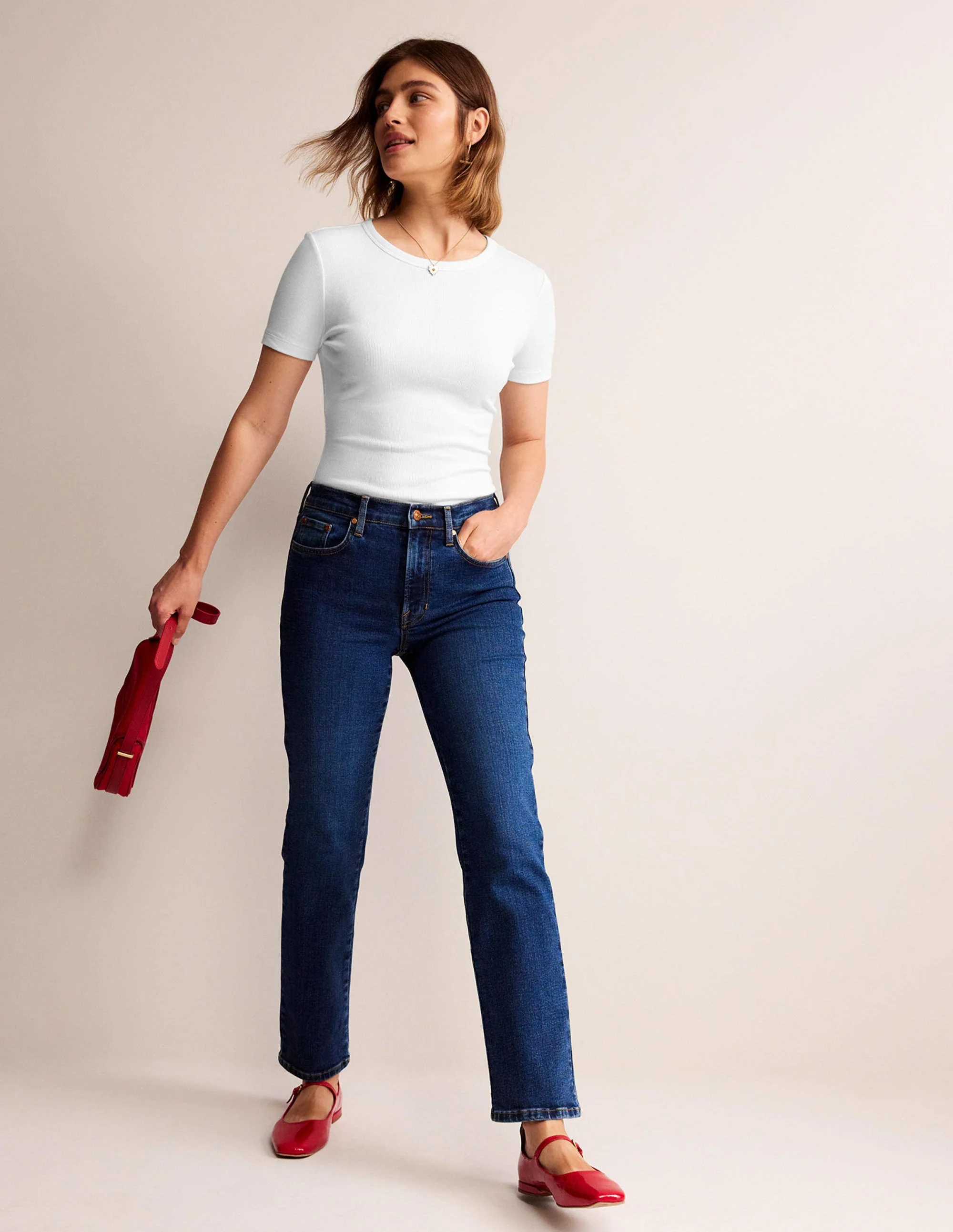 Ribbed Crew Neck T-shirt-White - Image 4