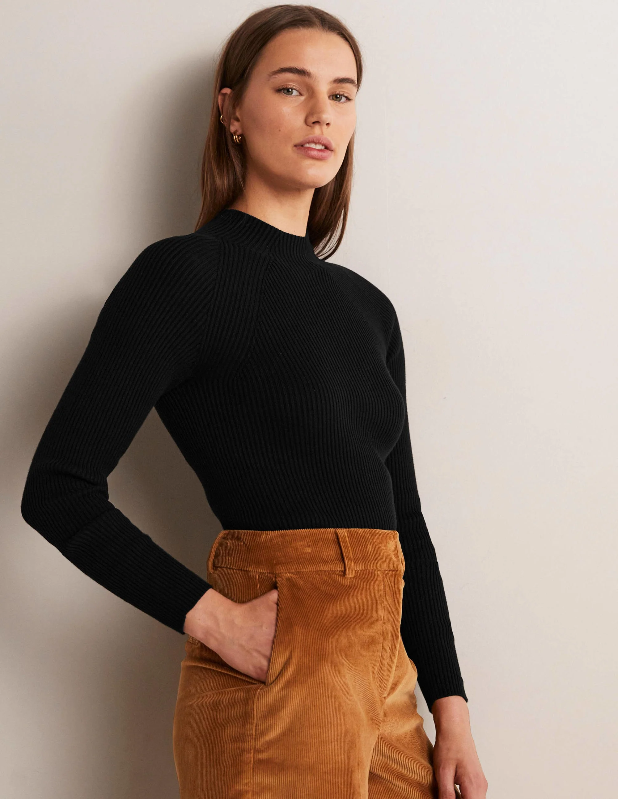 Ribbed High Neck Sweater-Black - Image 4