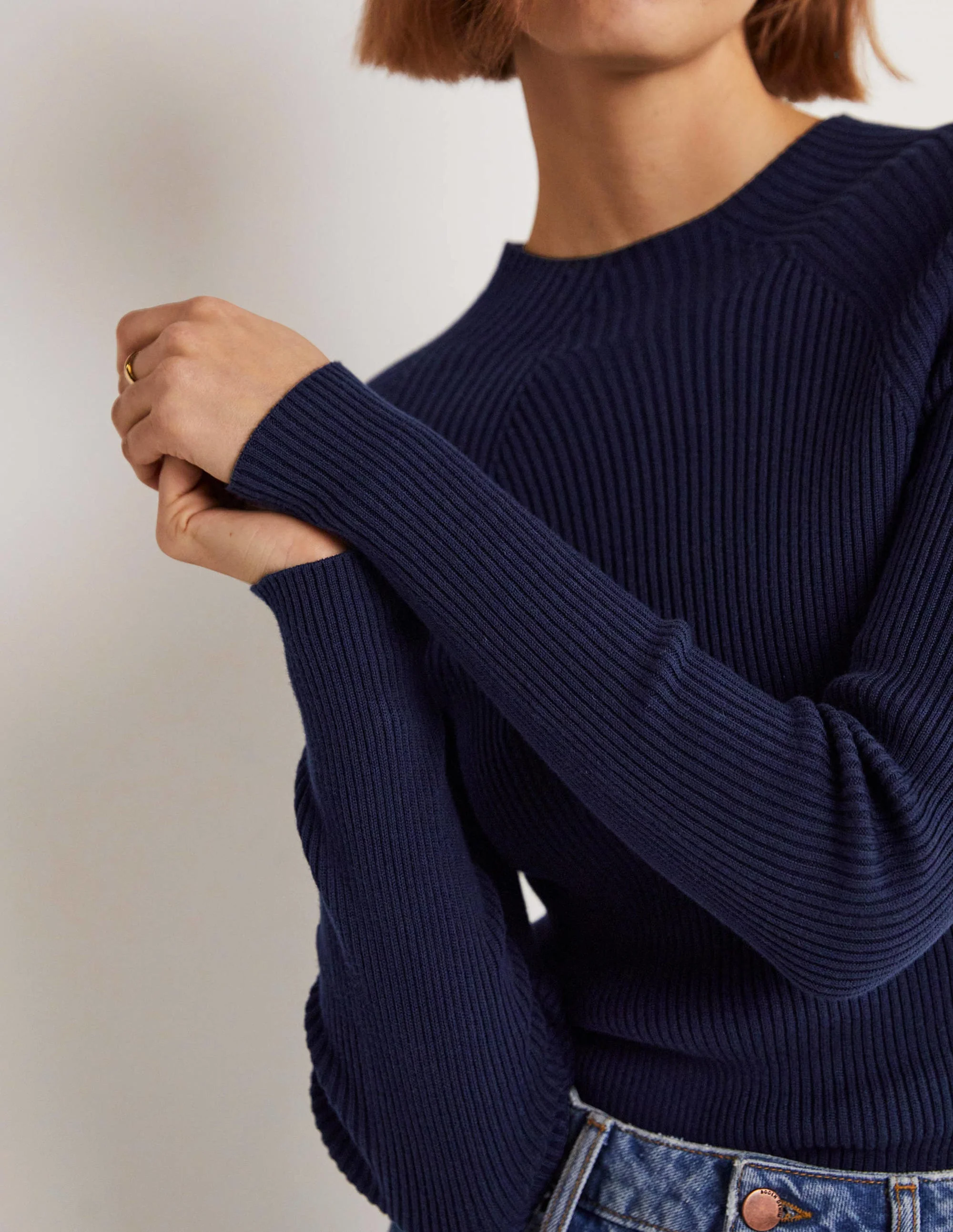 Ribbed High Neck Sweater-Navy - Image 6