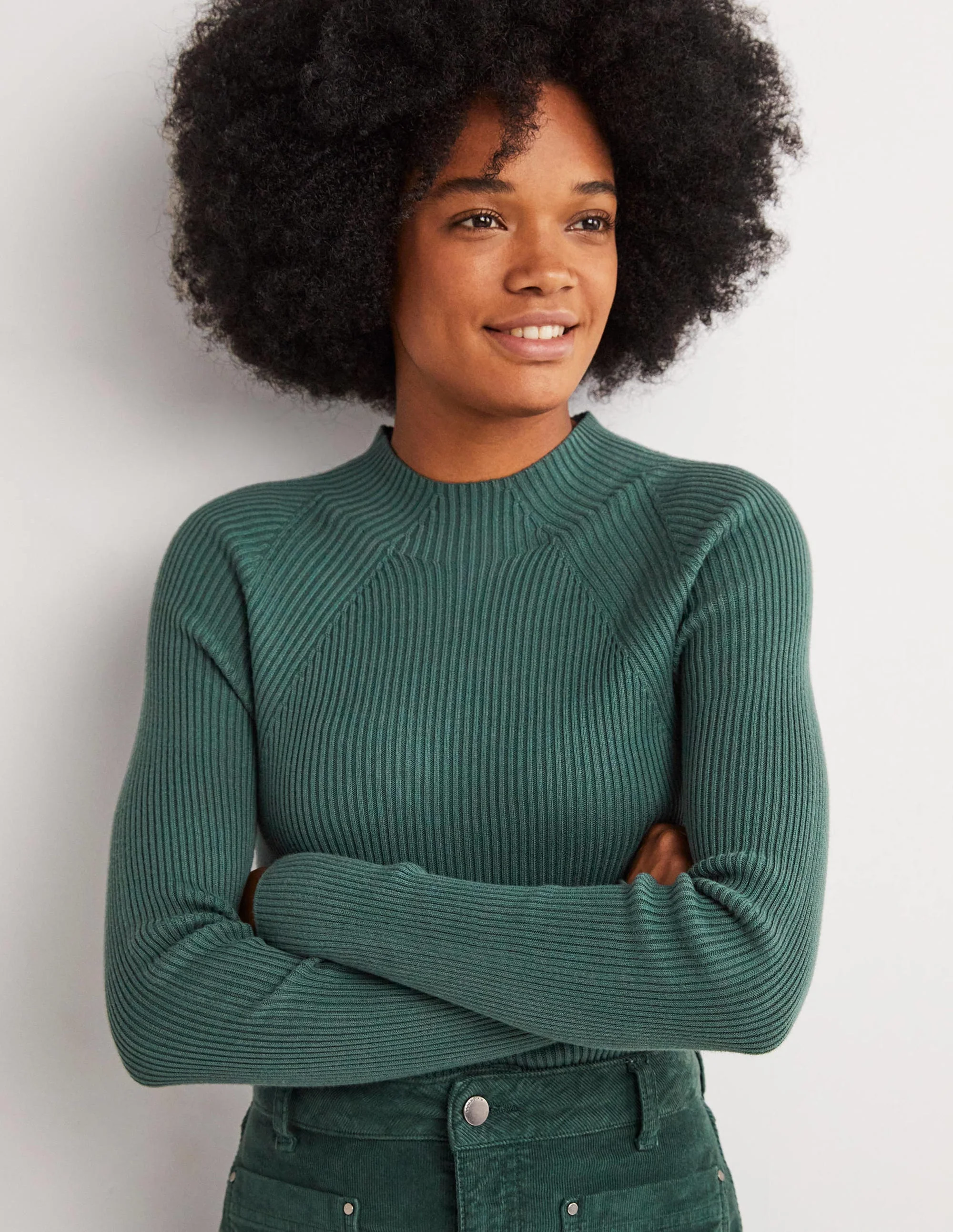Ribbed High Neck Sweater-Trekking Green