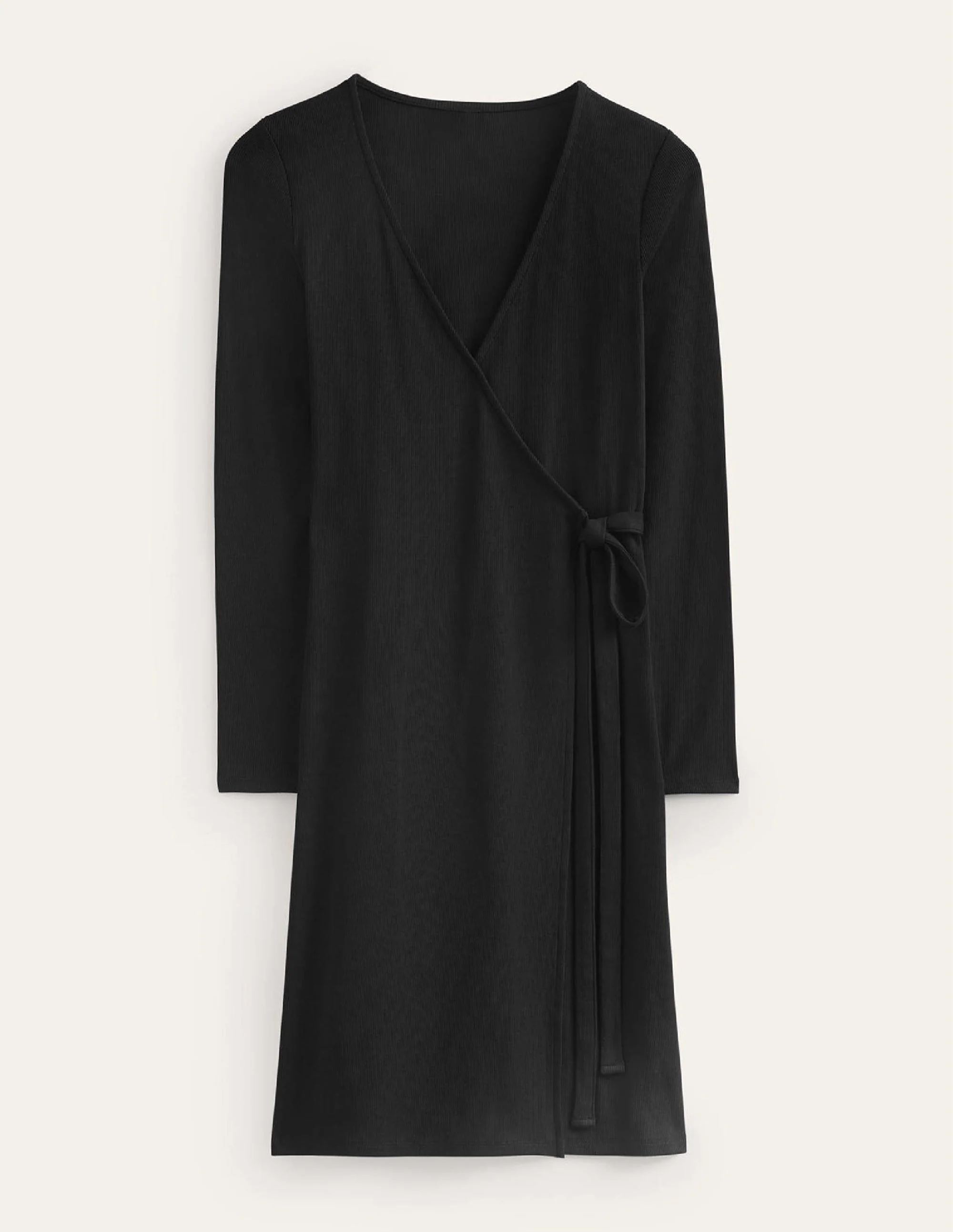 Ribbed-Jersey Wrap Dress-Black - Image 5