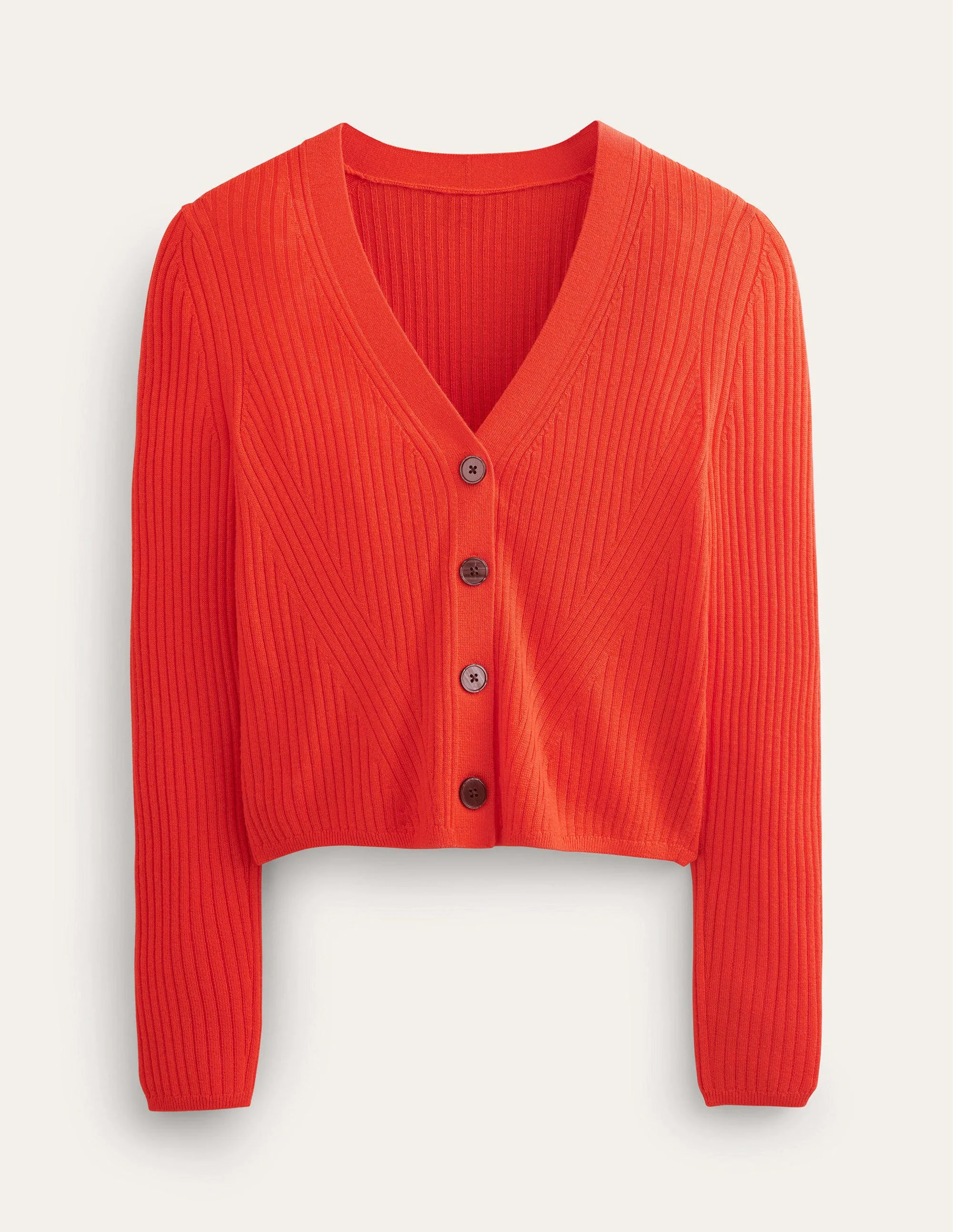 Ribbed Merino V Cardigan-Vermillion Red - Image 5