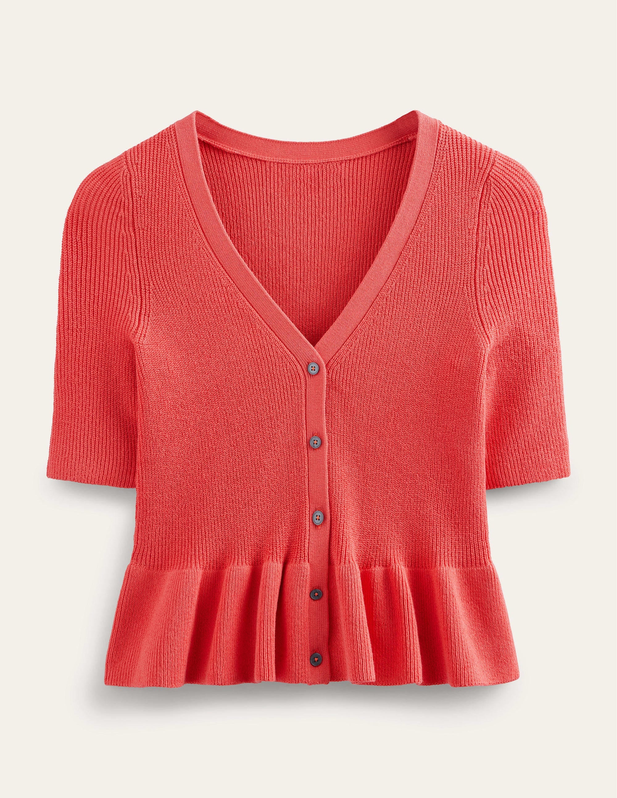 Ribbed Peplum Cardigan-Coral Sunset - Image 5