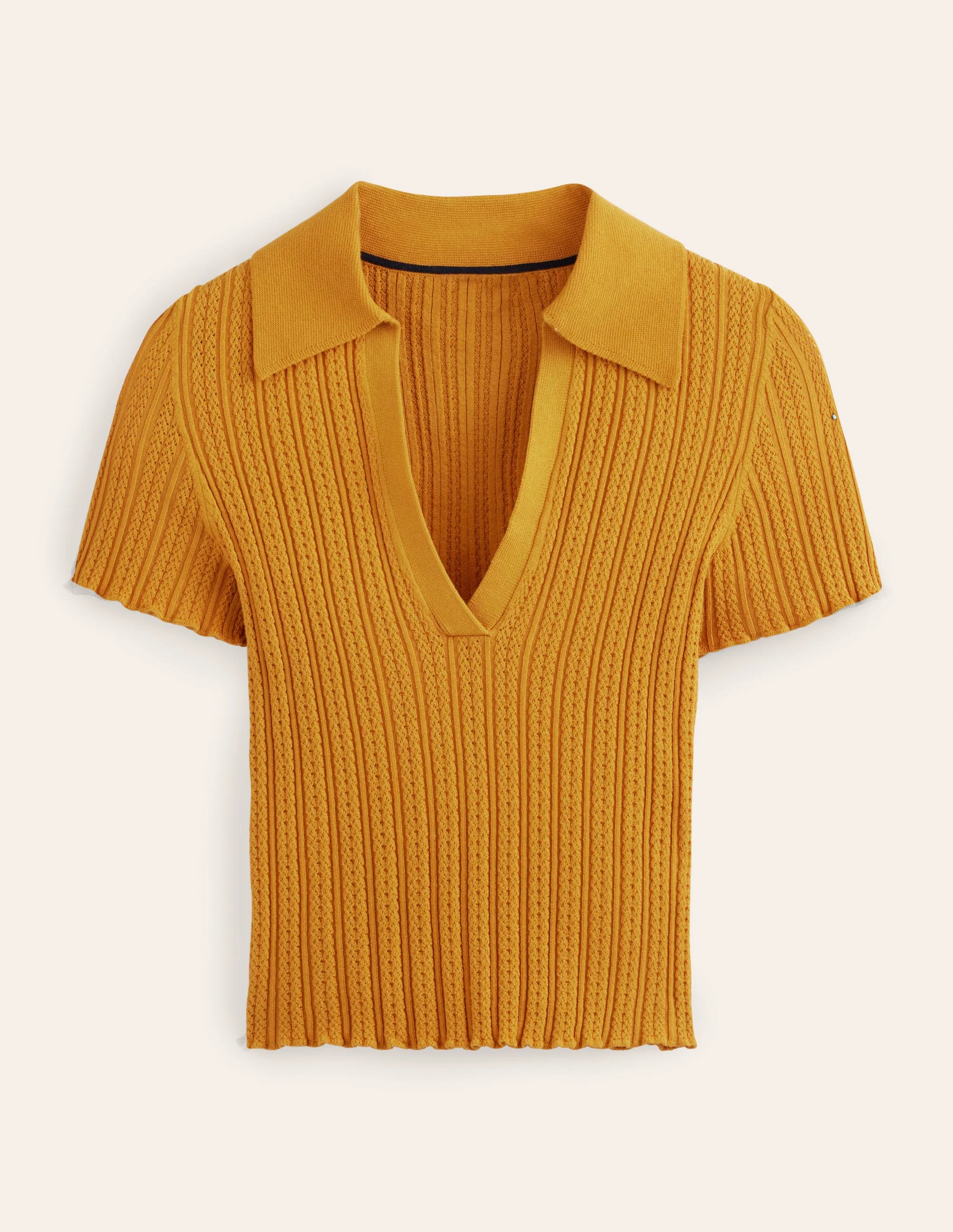 Ribbed Pointelle Collared Top-Harvest Gold - Image 3