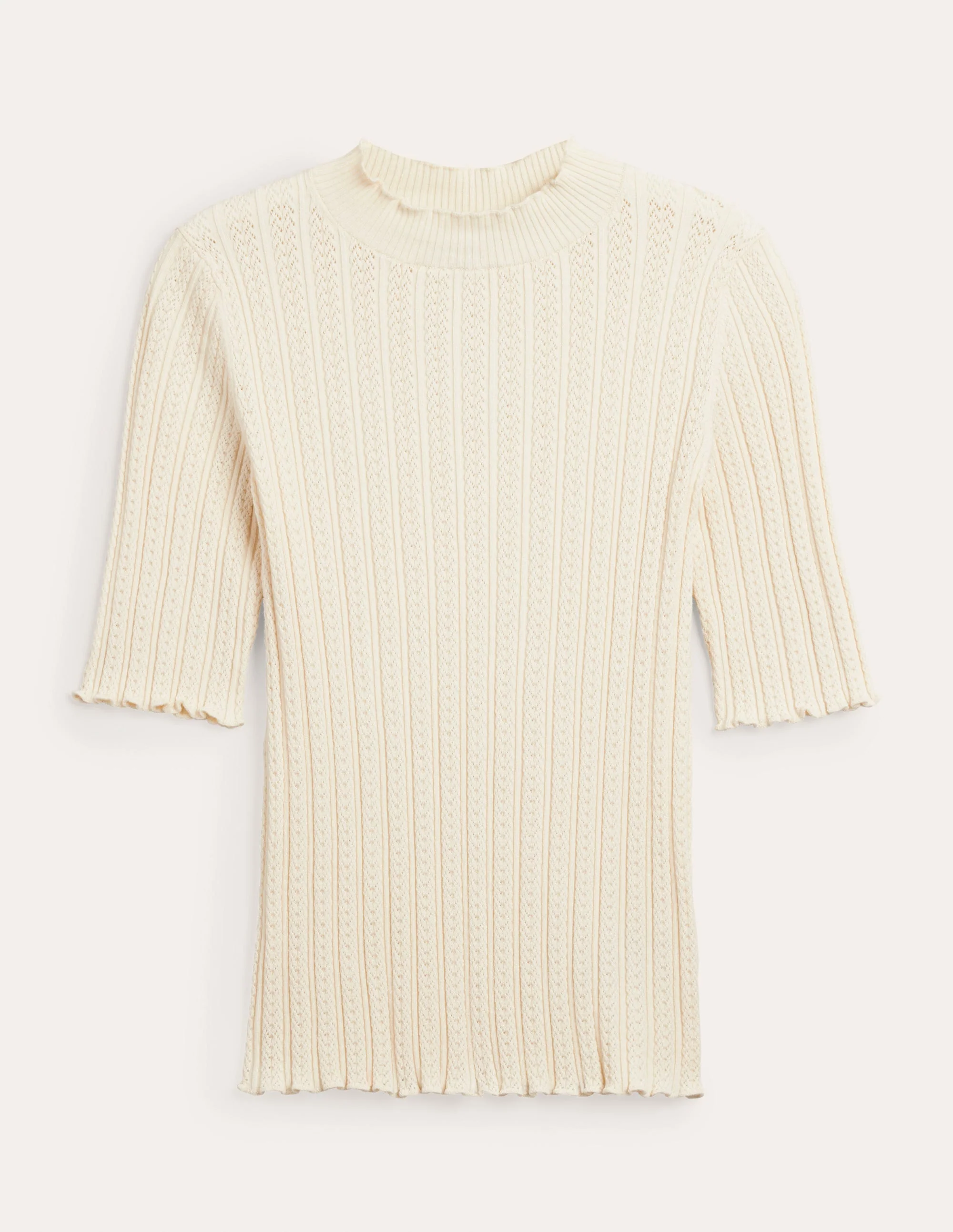 Ribbed Pointelle High Neck Top-Warm Ivory - Image 6
