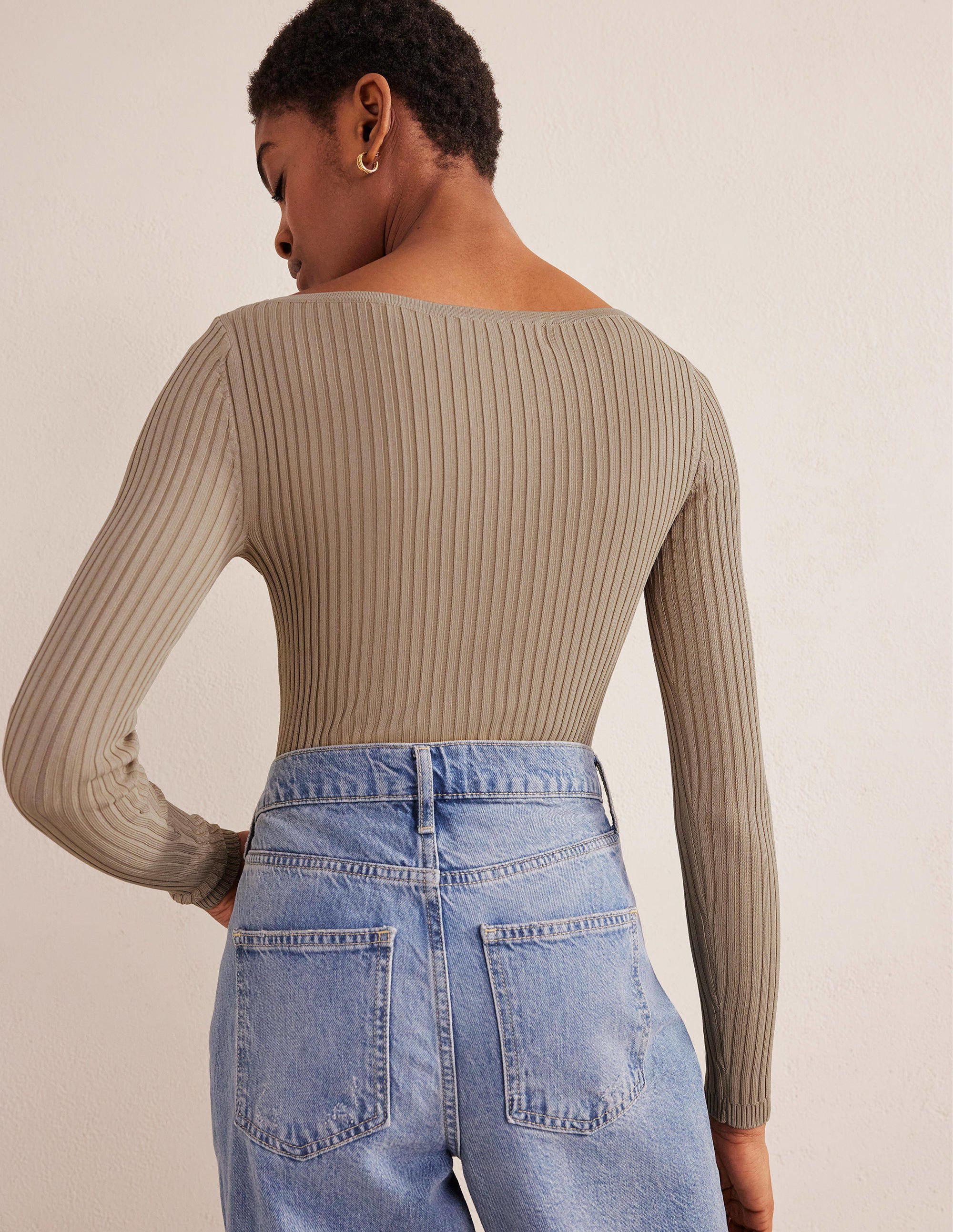 Ribbed Slash Neck Sweater-Stone - Image 3