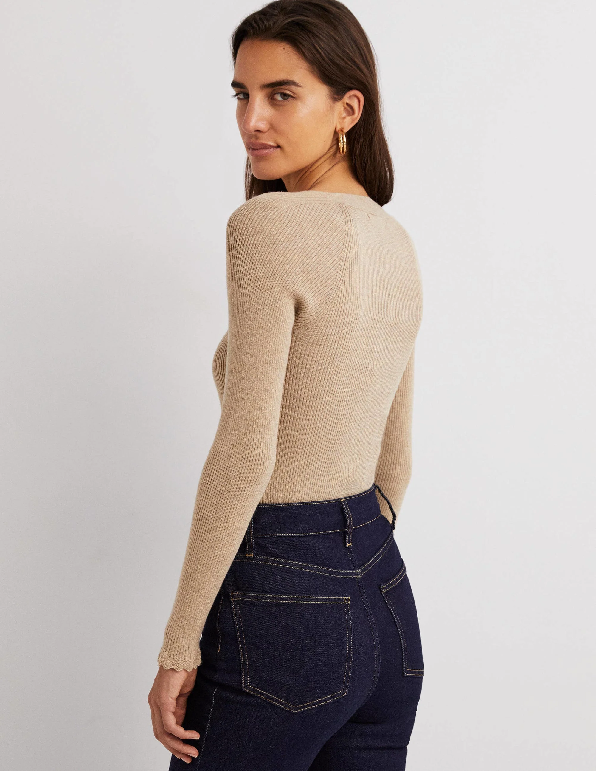 Ribbed Square Neck Knitted Top-Chinchilla Melange - Image 3