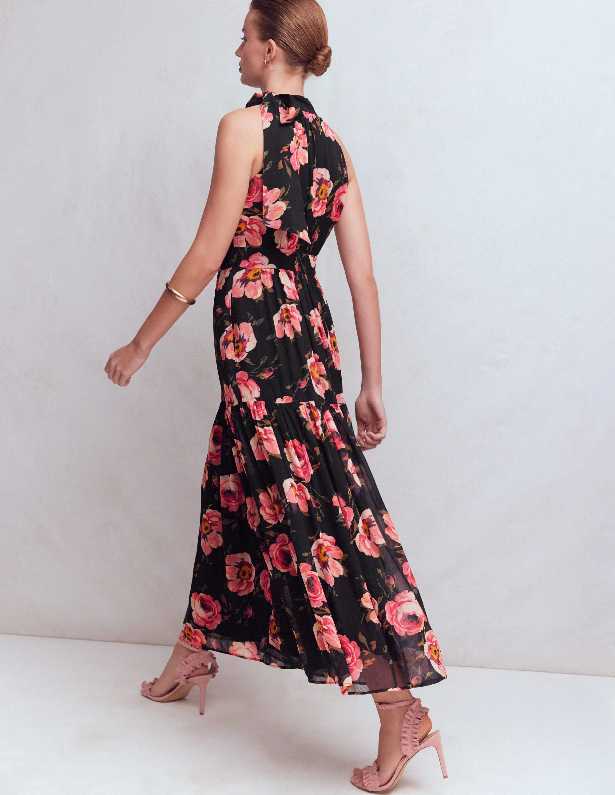 Roisin Tie Neck Maxi Dress-Black Whimsical Roses - Image 3