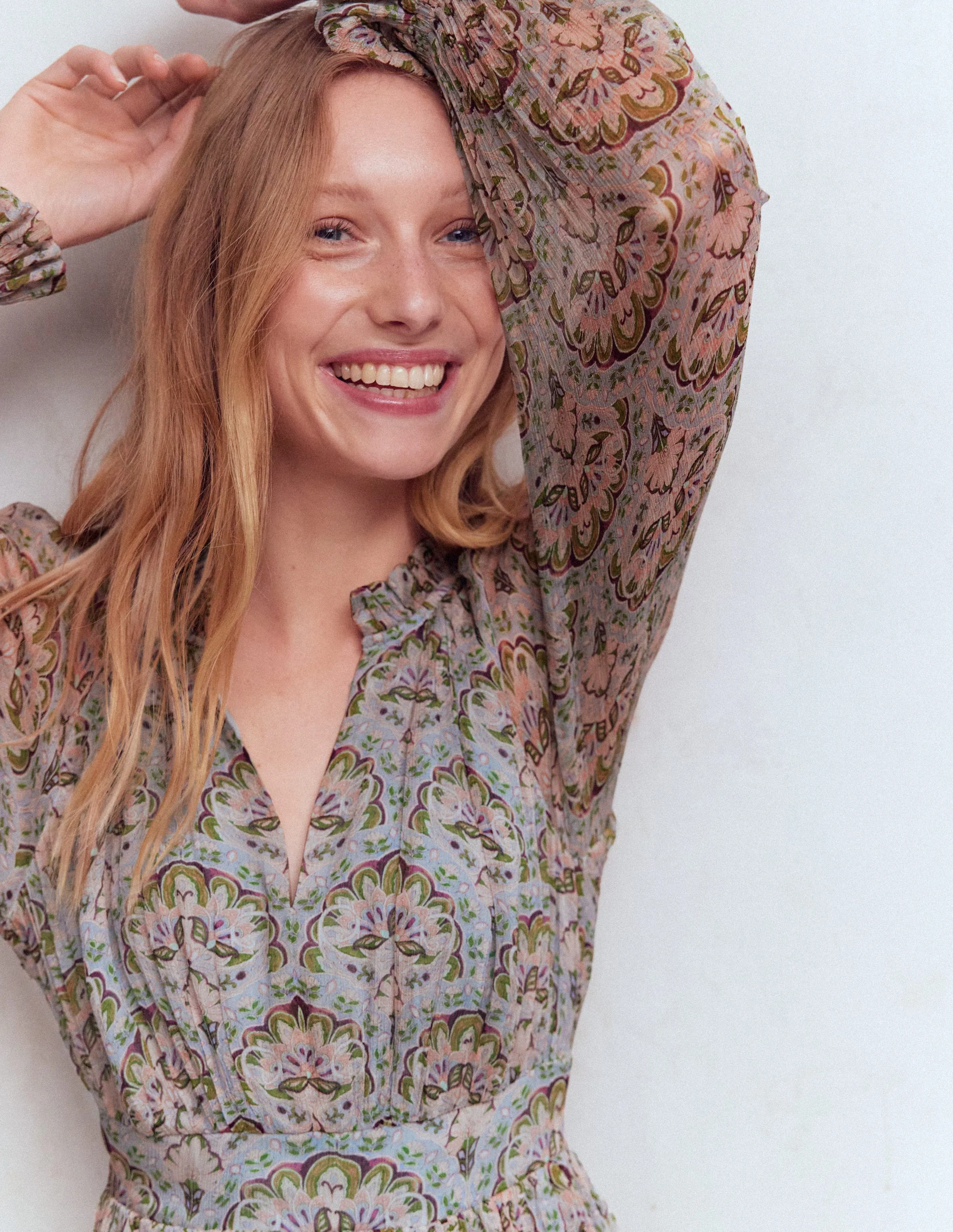 Romantic Ruffle Neck Dress-Multi Paradise Gardens - Image 2