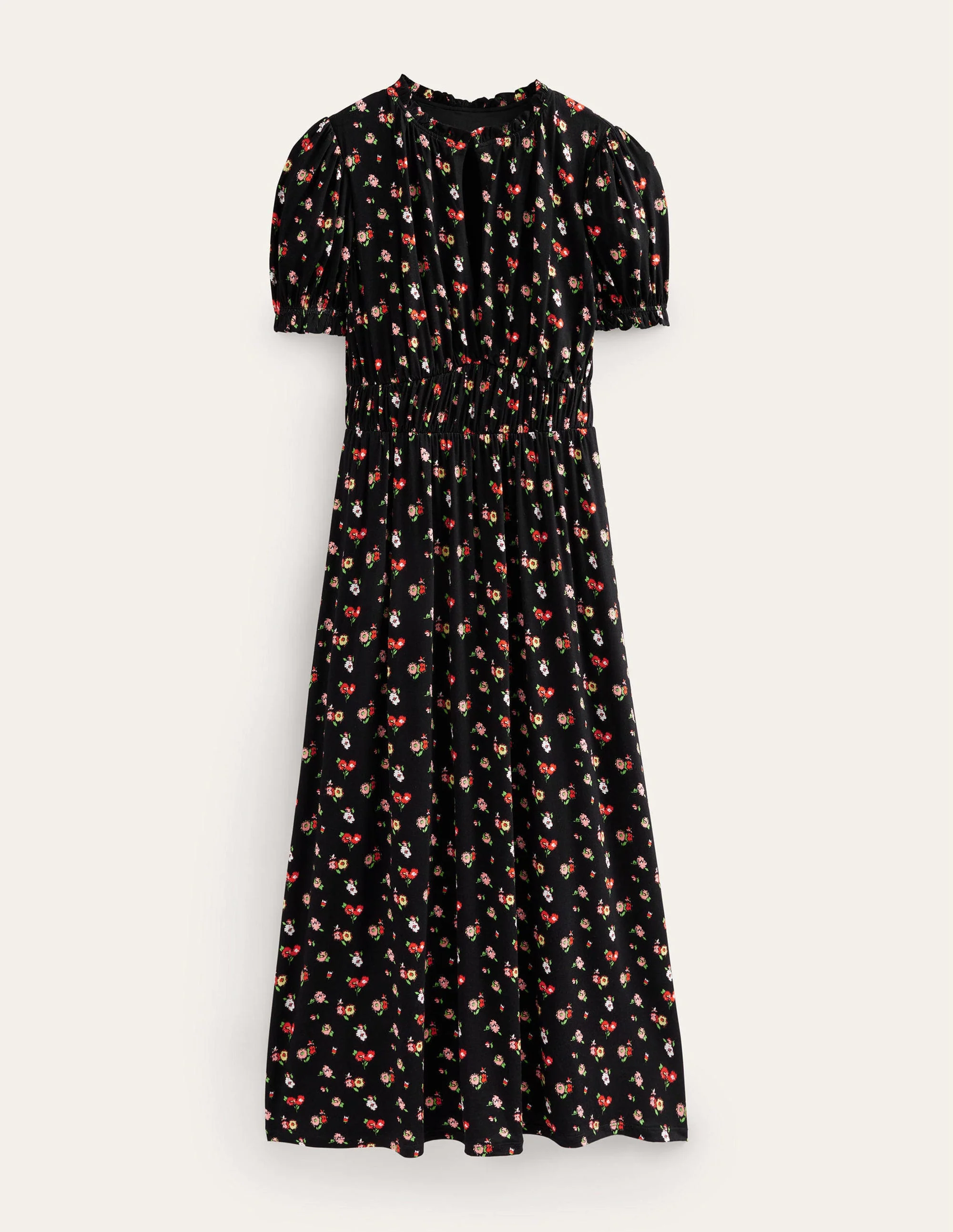 Rosanna Jersey Midi Tea Dress-Black, Dainty Sprig - Image 5