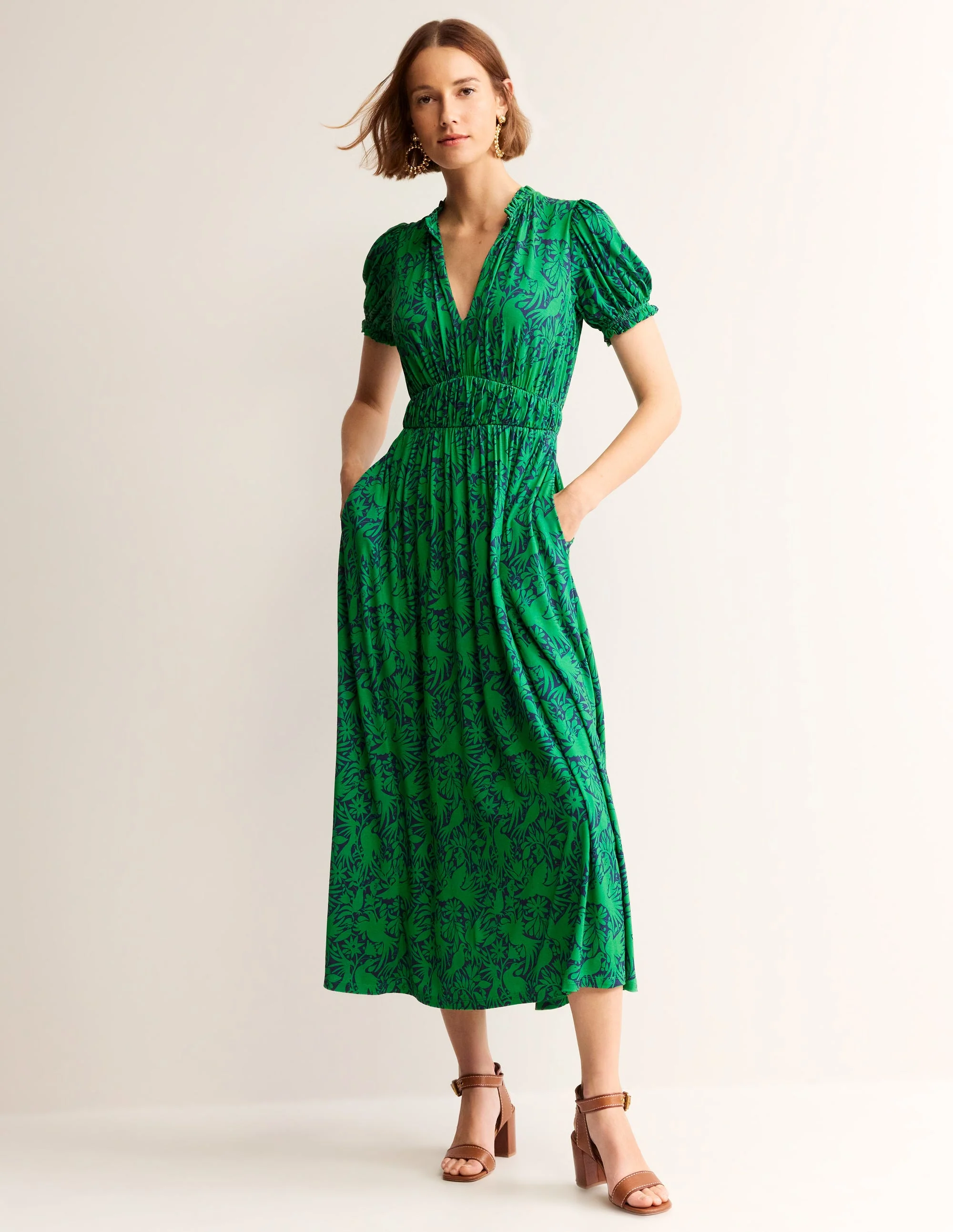 Rosanna Jersey Midi Tea Dress-Green Tambourine, Ottomi - Image 2