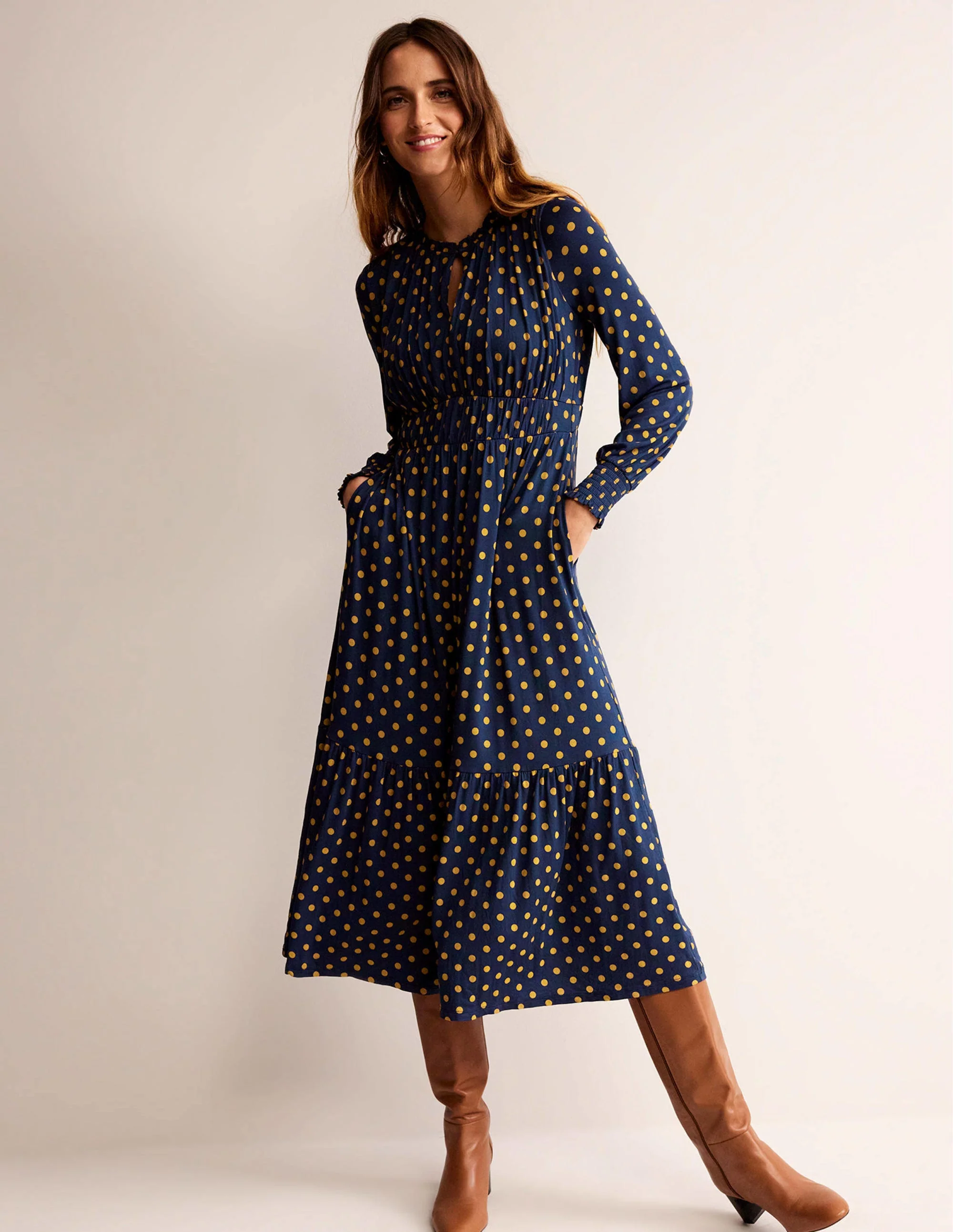 Rosanna Long Sleeve Tea Dress-French Navy, Spot
