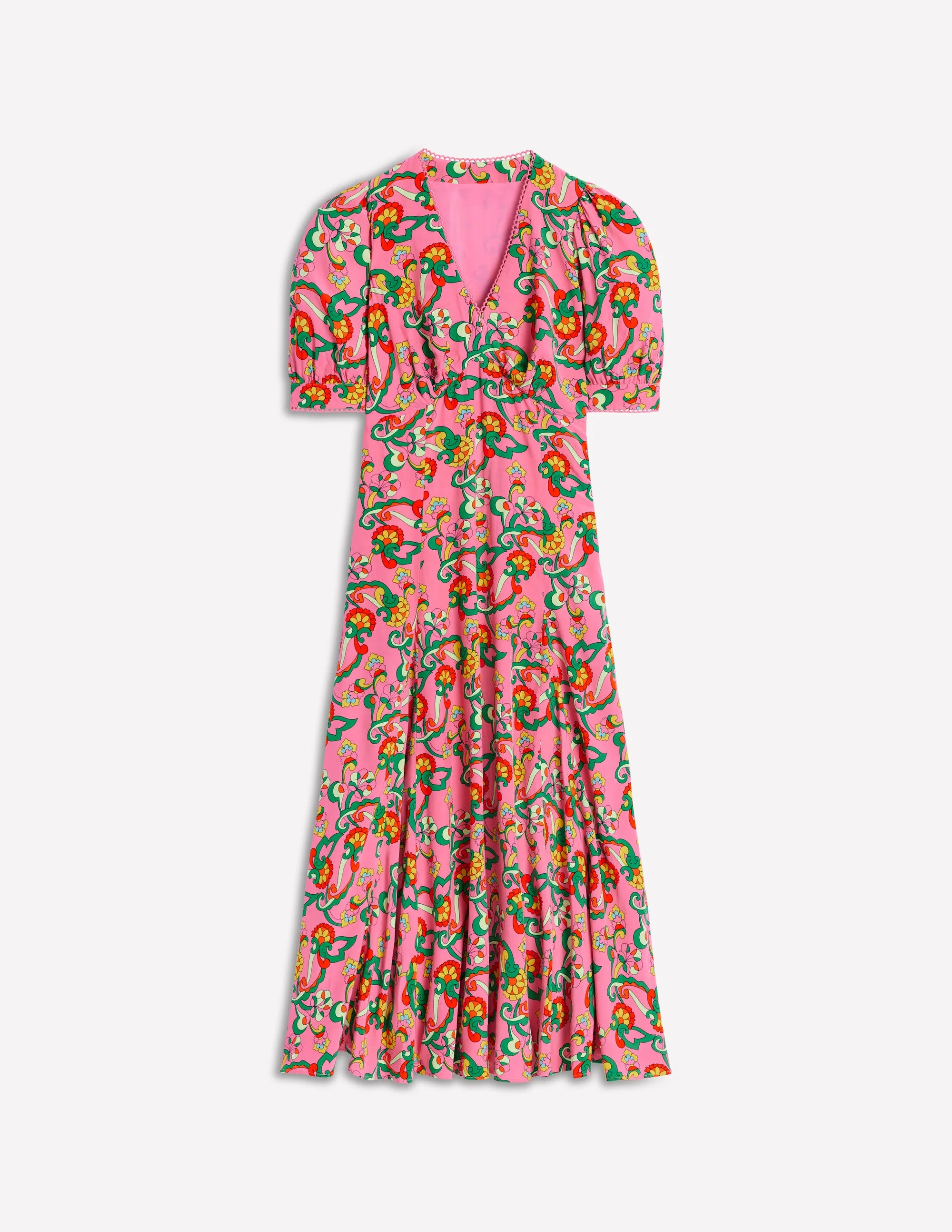 Rosie Godet Tea Dress-Pink Rose, Foliage Trail - Image 5