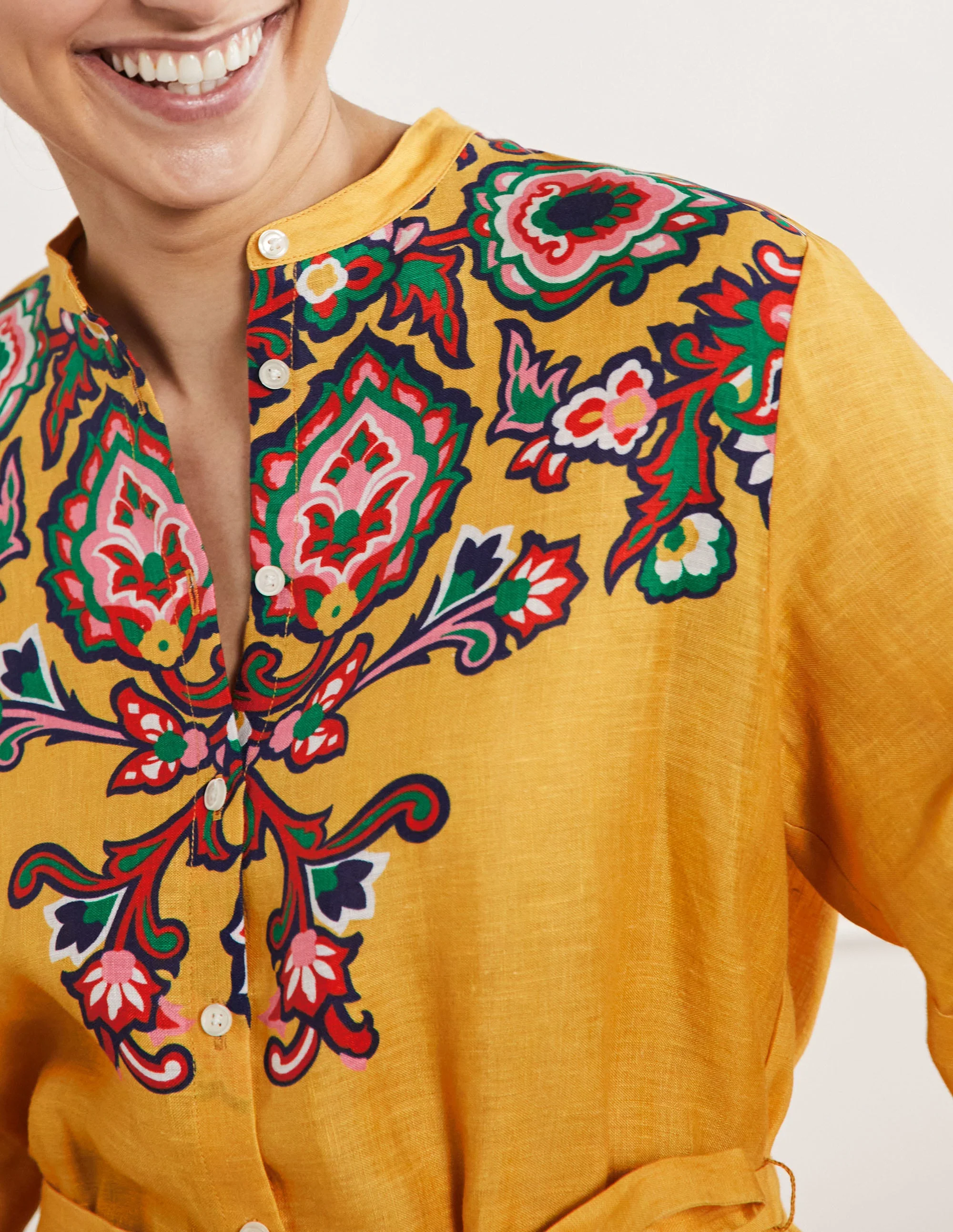 Rosie Linen Shirt-Honeycomb, Decorative Blooms - Image 2