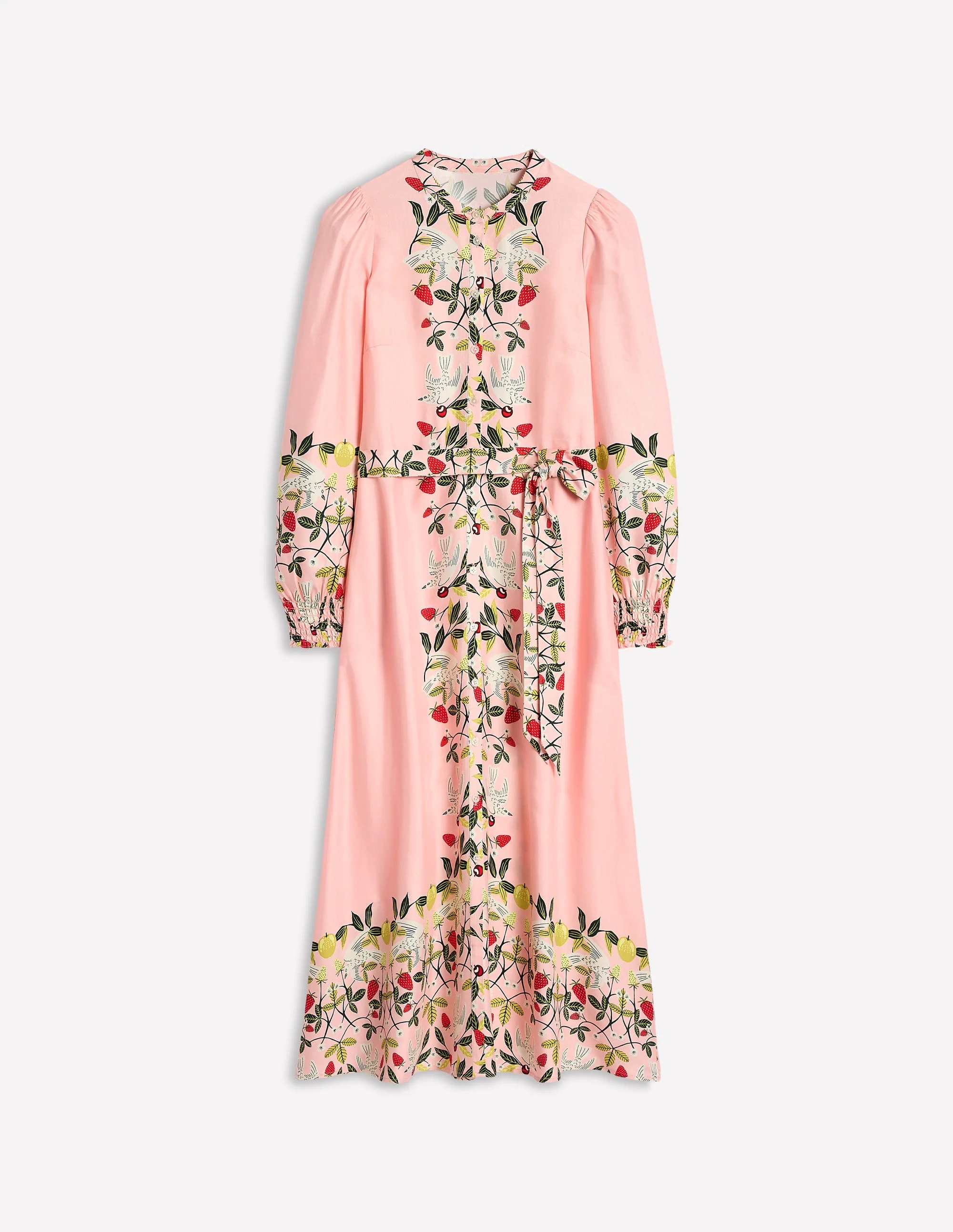 Ruby Collarless Shirt Dress-Pink, Bird Paradise - Image 7