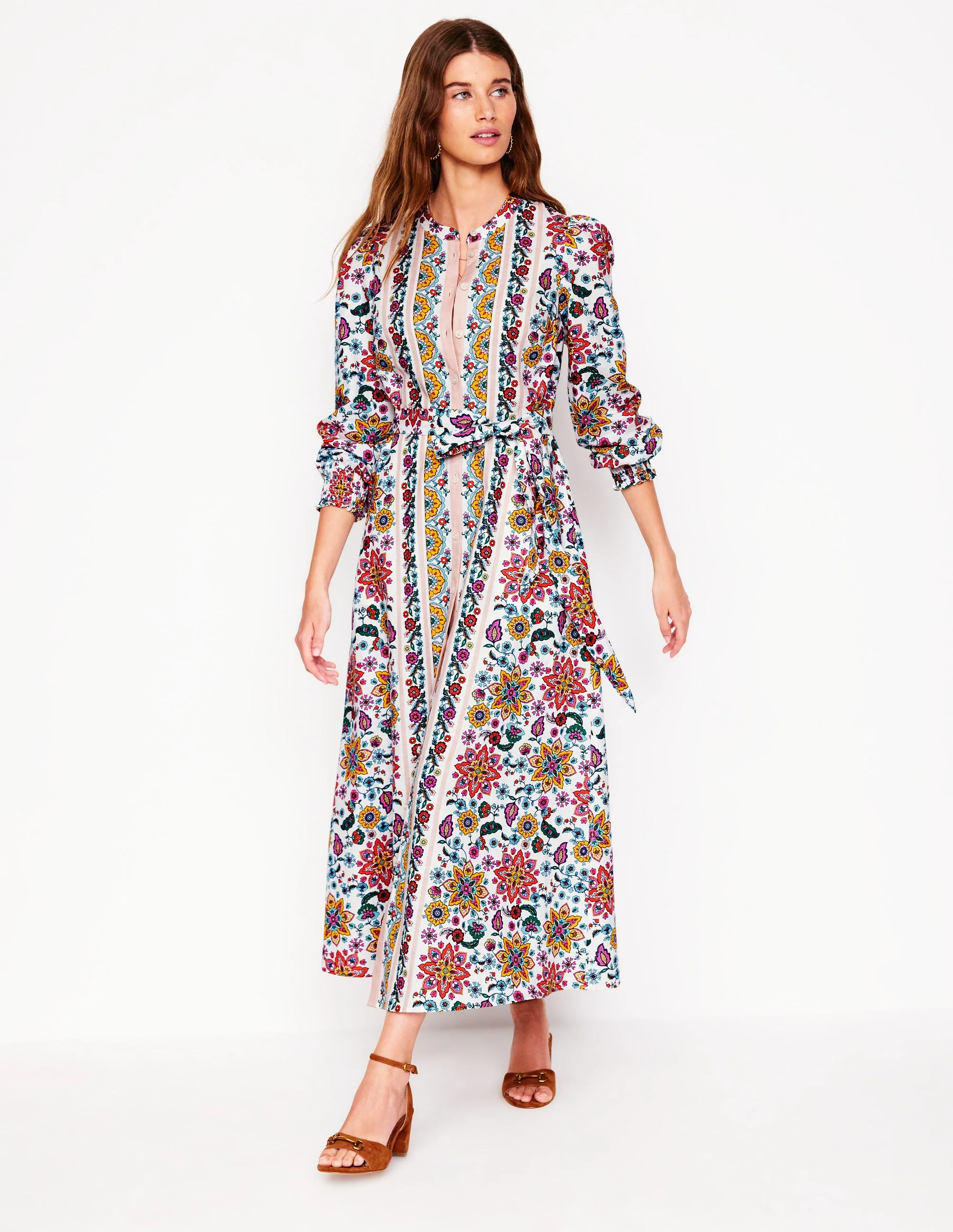 Ruby Linen Blend Shirt Dress-Ivory, Botanical Sprig - Image 5