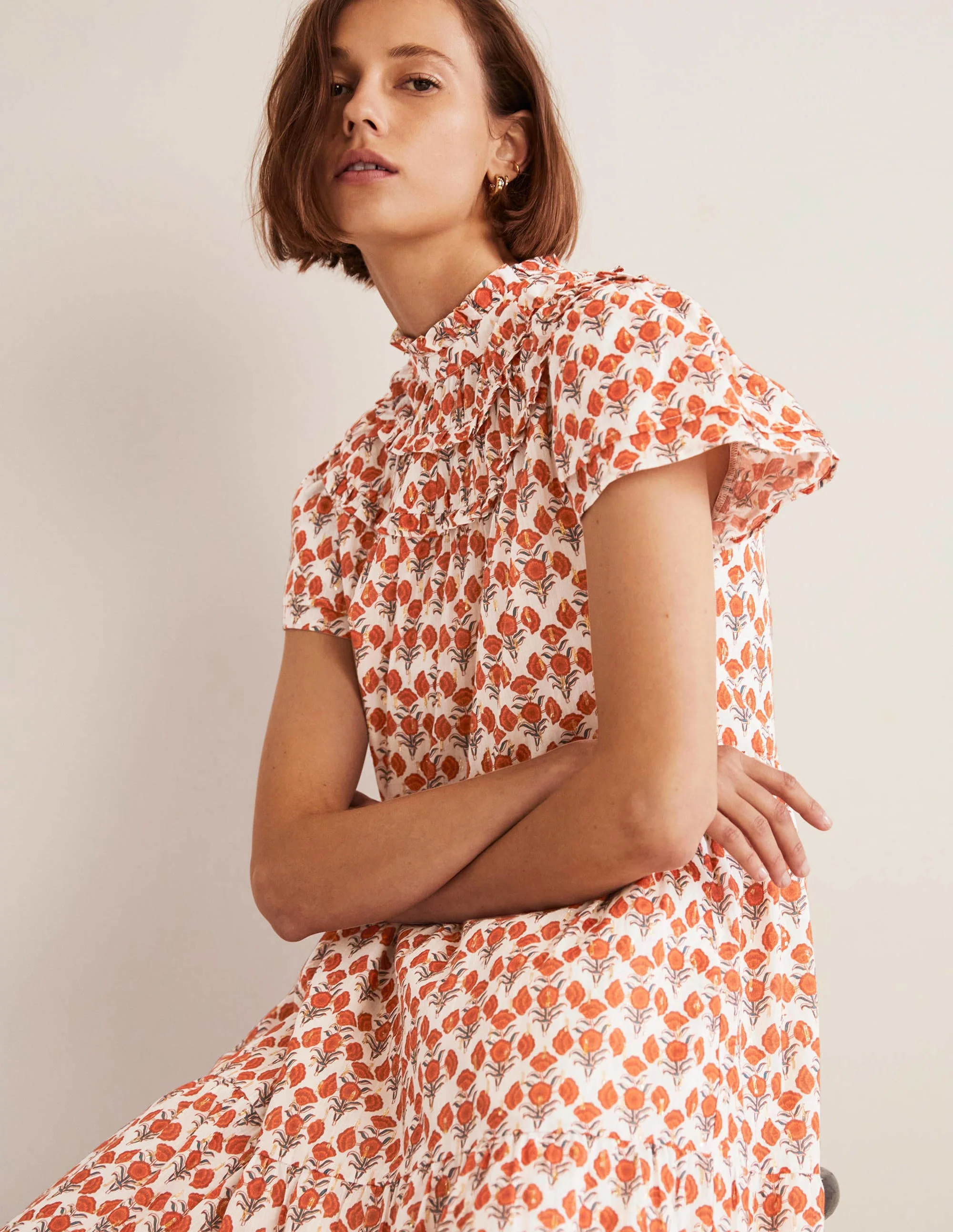 Ruched Detail Metallic Dress-Chili Oil, Poppy Geo - Image 2
