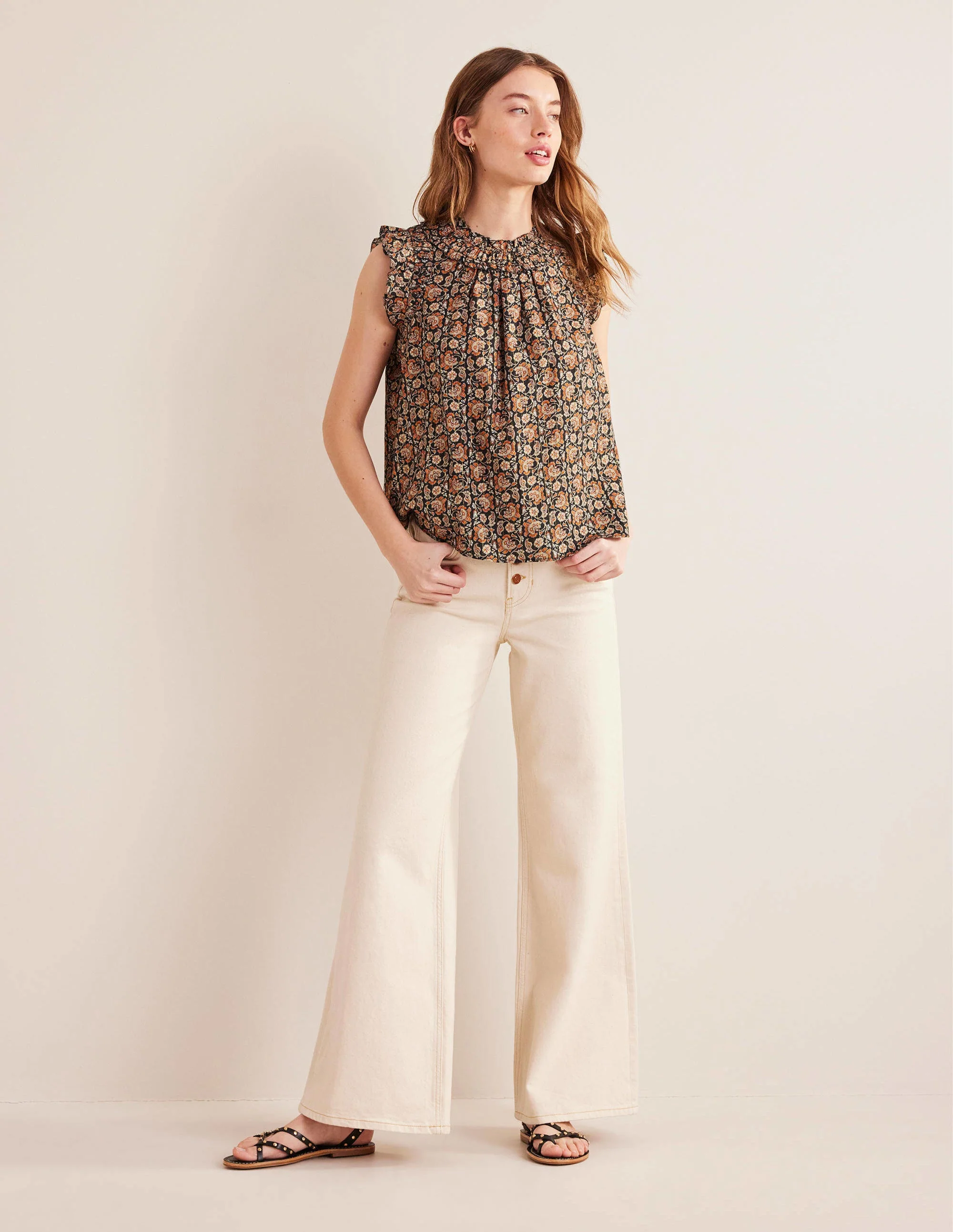 Ruched Detail Sleeveless Top-Black, Block Paisley - Image 4