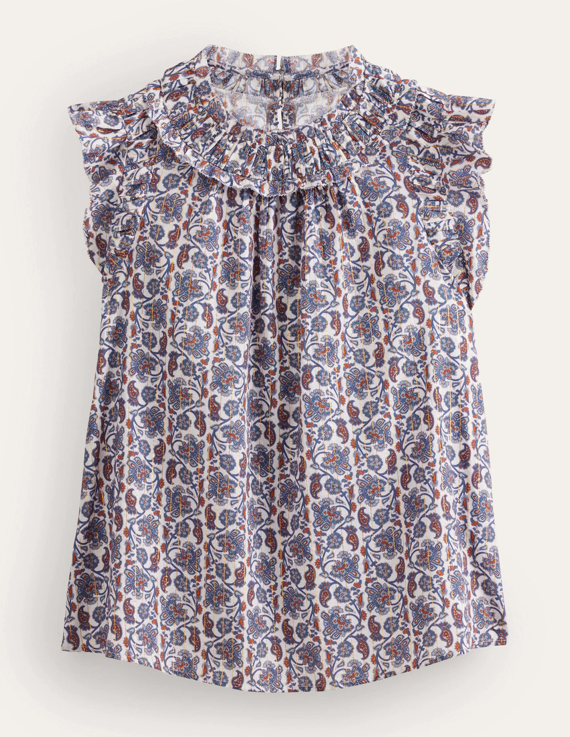 Ruched Detail Sleeveless Top-Ivory, Block Paisley - Image 5