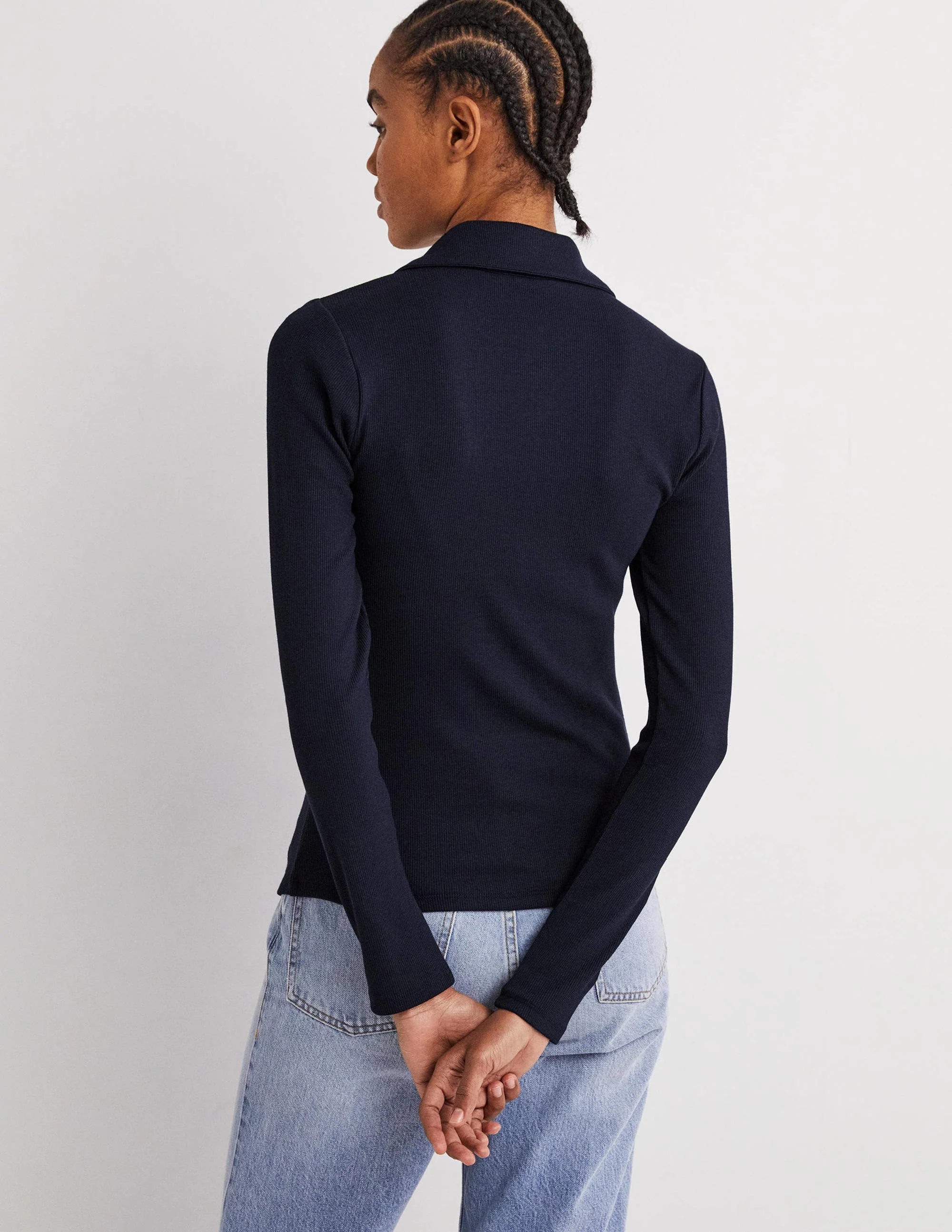 Ruched Front Jersey Shirt-Navy - Image 3