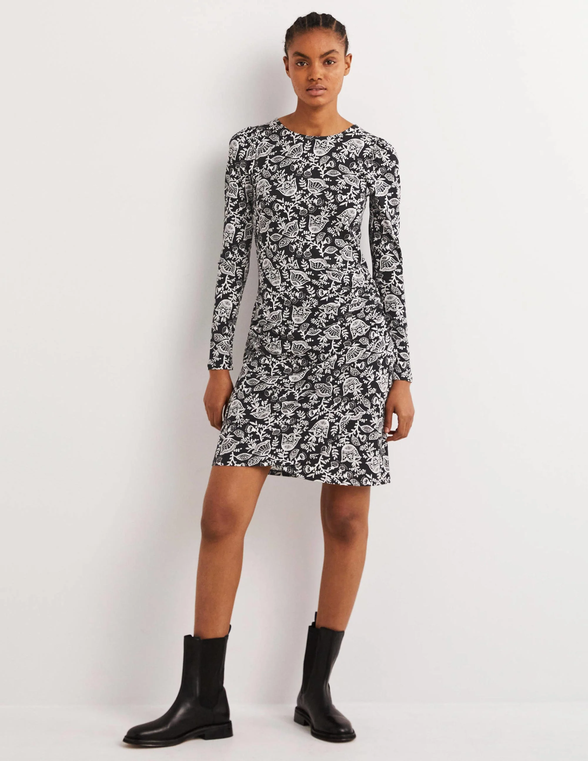 Ruched Jersey Mini Dress-Black, Tulip Vine - Image 4