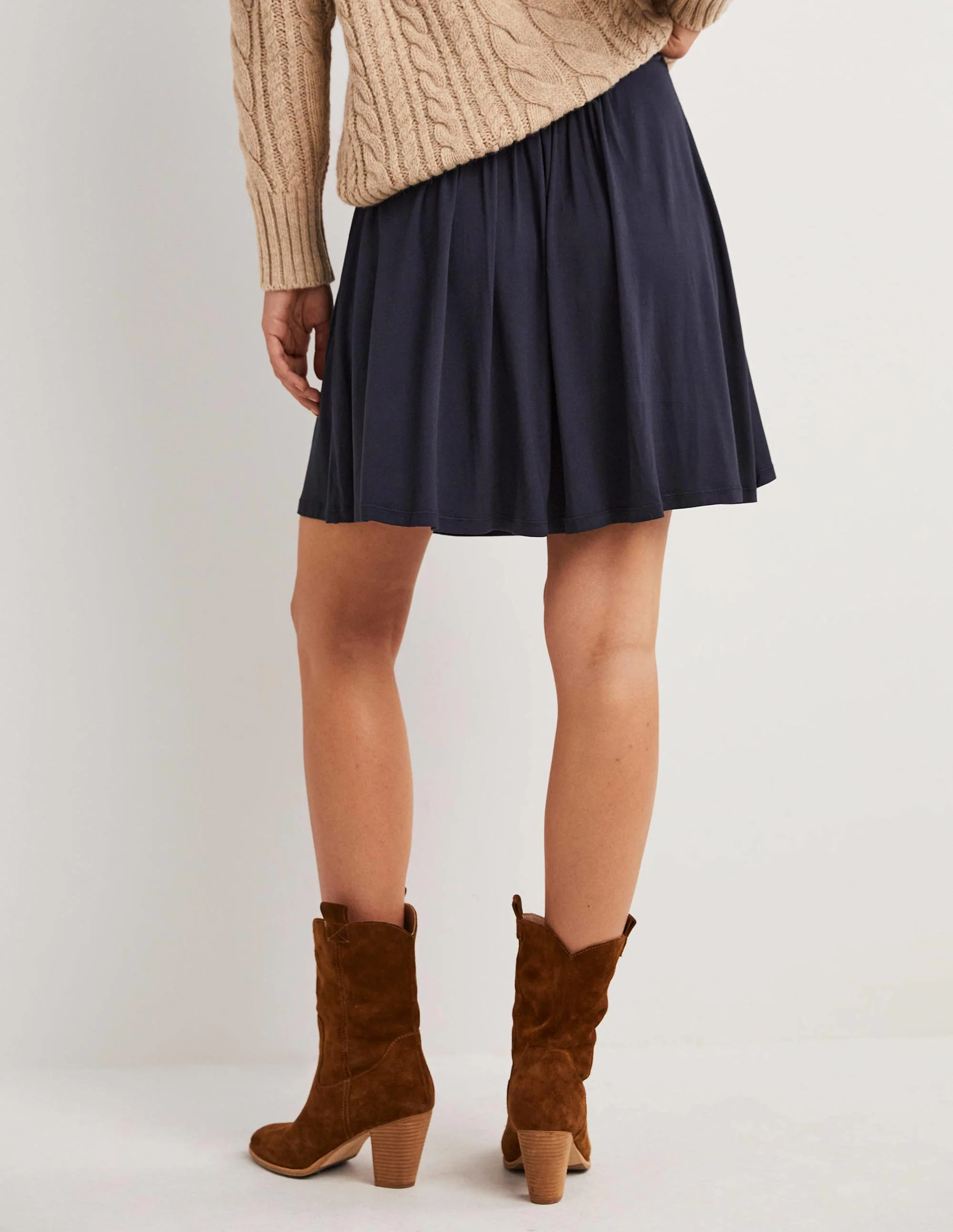 Ruched Waist Jersey Skirt-Navy - Image 3