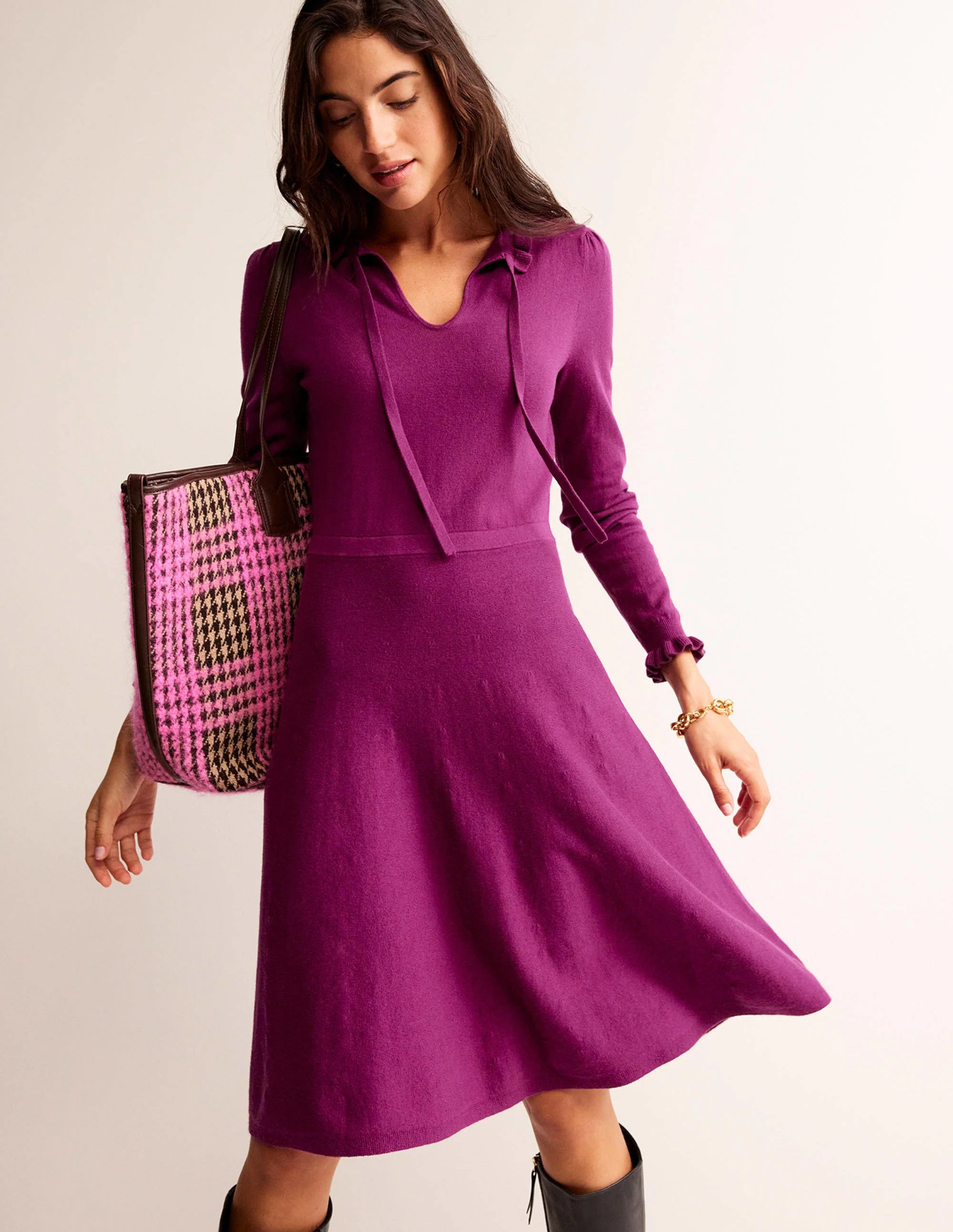 Ruffle-Detail Dress-Damson Berry - Image 4