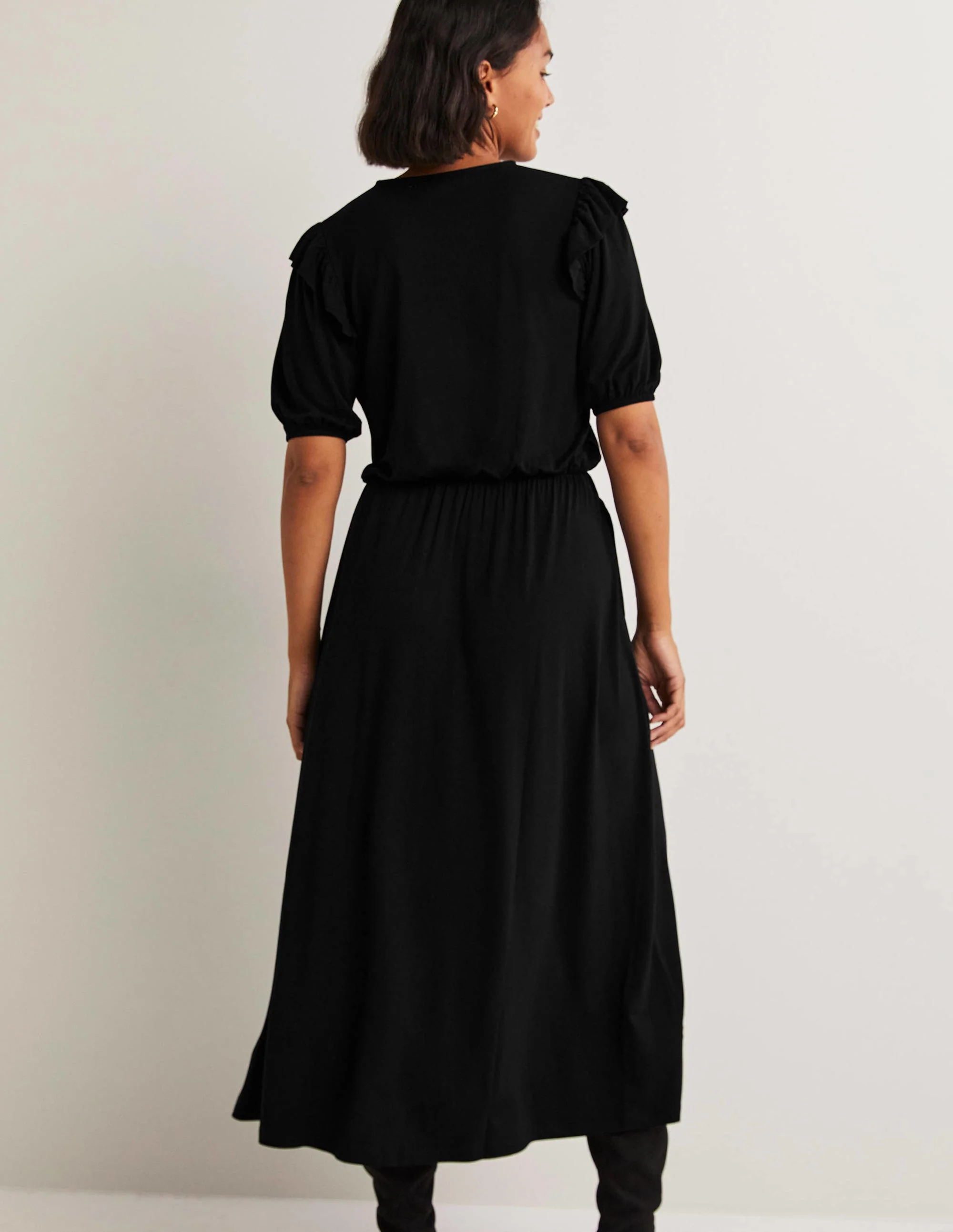 Ruffle Jersey Midi Dress-Black - Image 3