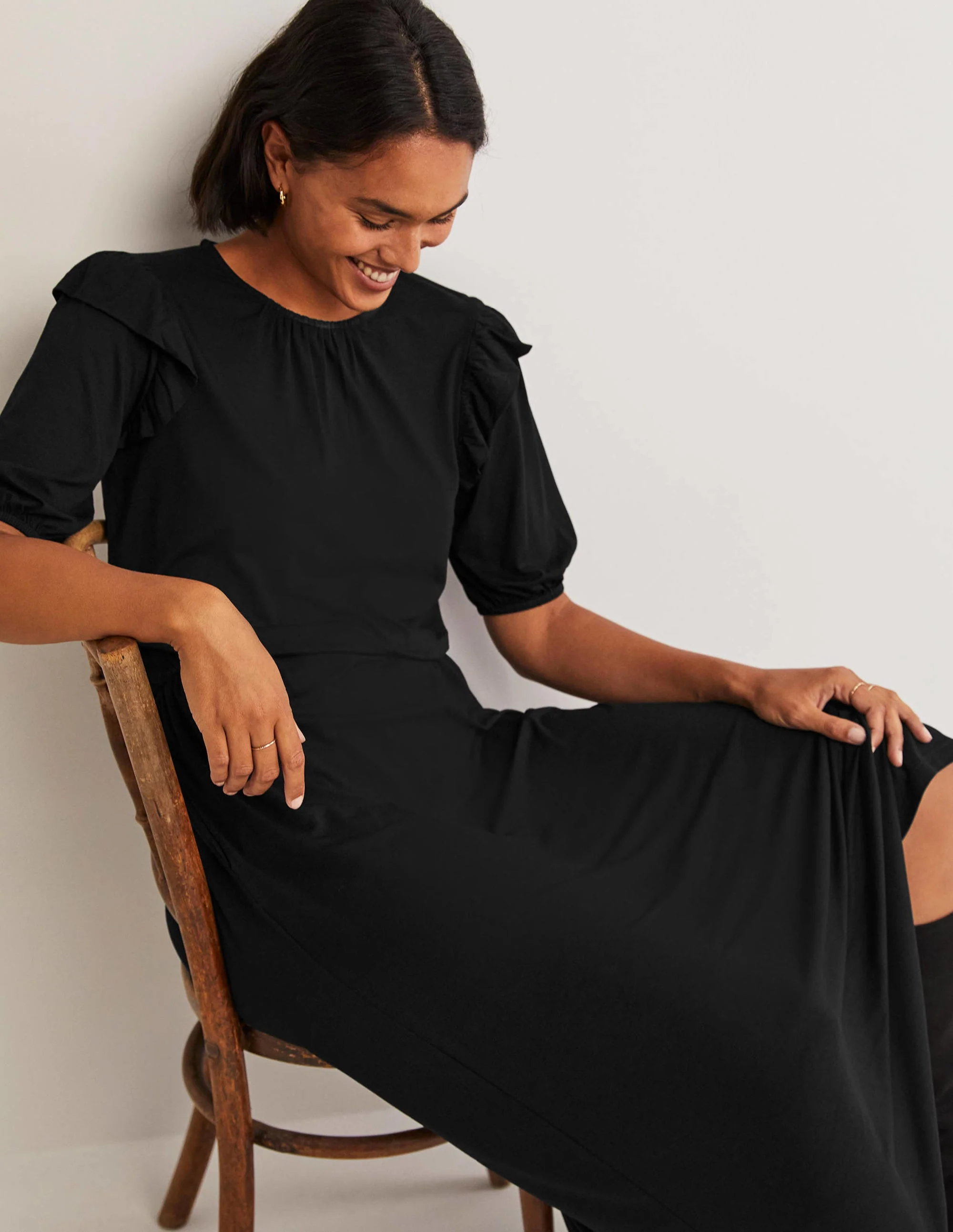 Ruffle Jersey Midi Dress-Black - Image 4