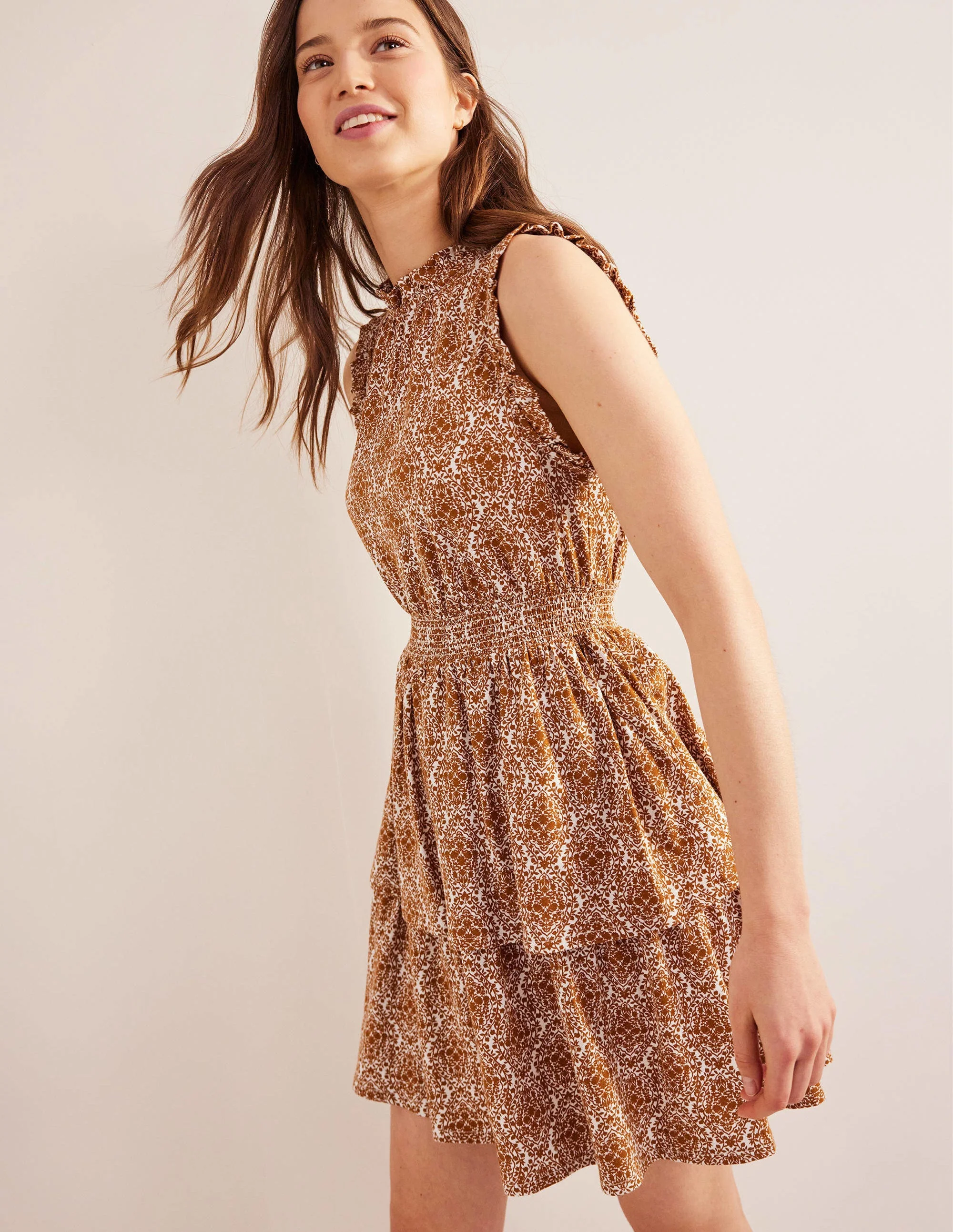 Ruffle Jersey Mini Dress-Pumpkin, Vine Terrace - Image 4