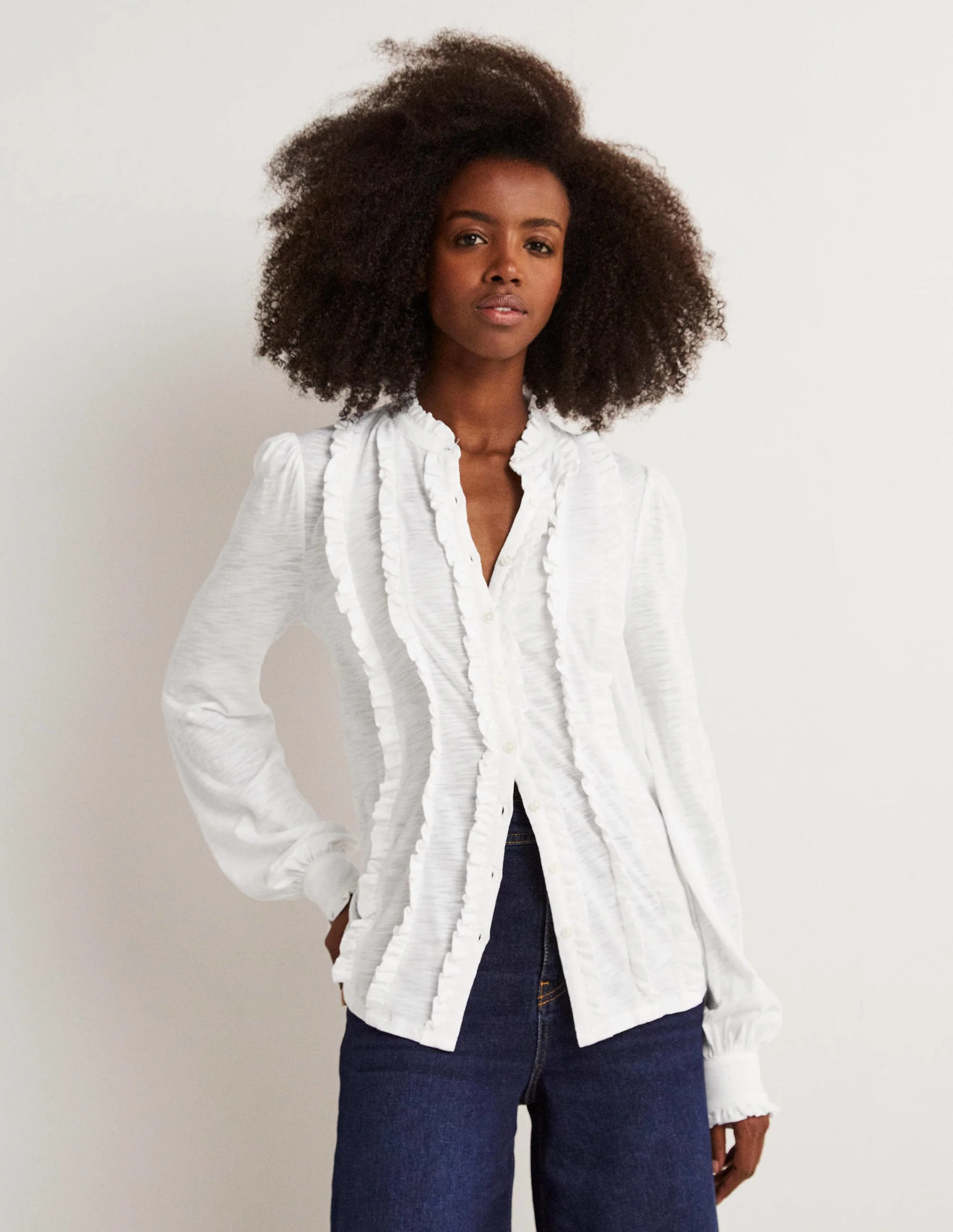 Ruffle Jersey Shirt-White